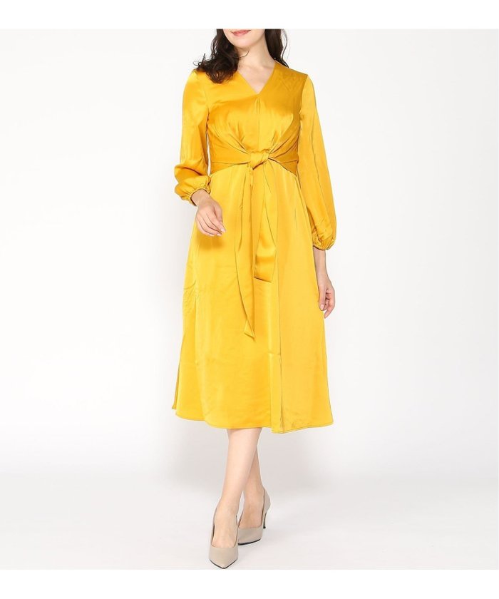 【バナナリパブリック ファクトリーストア/BANANA REPUBLIC FACTORY STORE】のBANANA REPUBLIC FACTORY STORE LS SATIN KNOTTED FNF MIDI DRESS インテリア・キッズ・メンズ・レディースファッション・服の通販 founy(ファニー) https://founy.com/ ファッション Fashion レディースファッション WOMEN ワンピース Dress ドレス Party Dresses イエロー Yellow エレガント 上品 Elegant サテン Satin フレア Flare |ID: prp329100004162551 ipo3291000000028743412