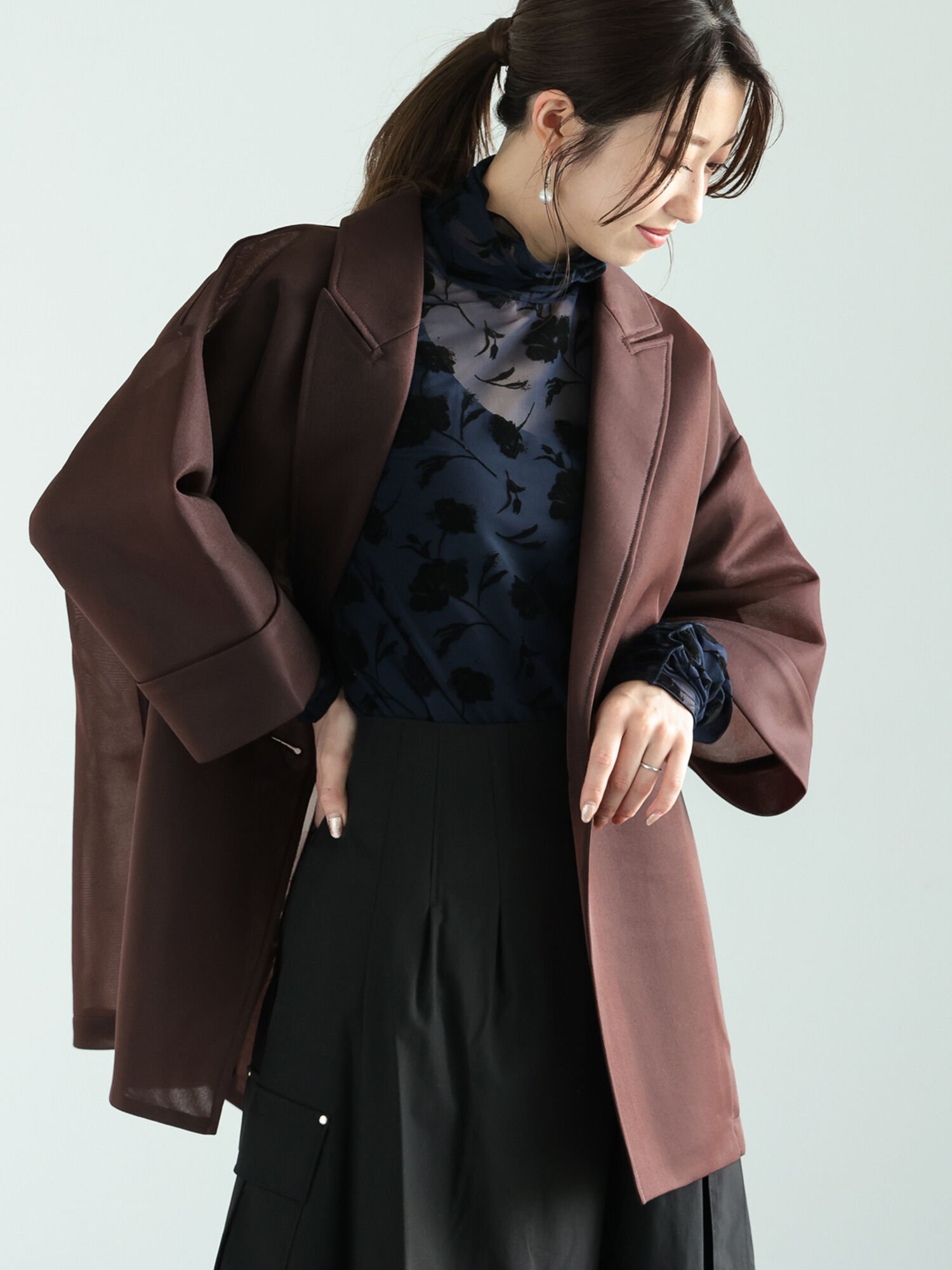 【テチチ/Te chichi】のシアーダンボールジャケット インテリア・キッズ・メンズ・レディースファッション・服の通販 founy(ファニー) 　ファッション　Fashion　レディースファッション　WOMEN　アウター　Coat Outerwear　ジャケット　Jackets　シアー　Sheer　ジャケット　Jacket　ダブル　Double　トレンド　Trend　フォルム　Form　ブラウン|ID: prp329100004163112 ipo3291000000028755063