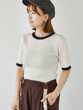 【テチチ/Te chichi】の配色5分袖リブニット 人気、トレンドファッション・服の通販 founy(ファニー) ファッション Fashion レディースファッション WOMEN トップス・カットソー Tops/Tshirt ニット Knit Tops シンプル Simple フィット Fit ラウンド Round リブニット Rib Knit |ID:prp329100004163318