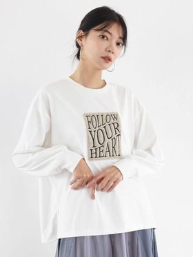 【ラシュッド/LASUD】のファーワッペンラウンドヘムロンT 人気、トレンドファッション・服の通販 founy(ファニー) ファッション Fashion レディースファッション WOMEN トップス・カットソー Tops/Tshirt ロング / Tシャツ T-Shirts デニム Denim フェミニン Feminine |ID:prp329100004163463