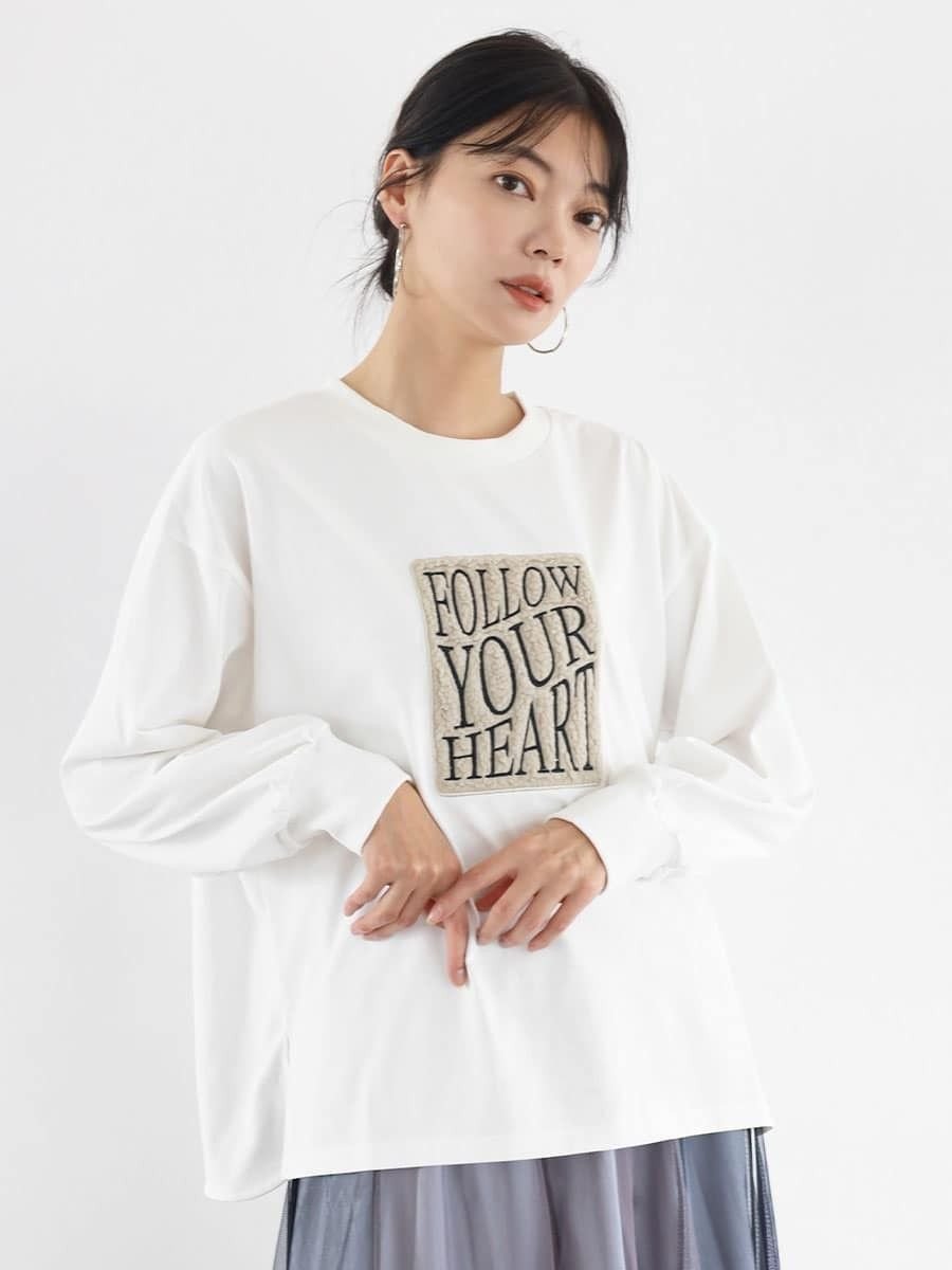 【ラシュッド/LASUD】のファーワッペンラウンドヘムロンT 人気、トレンドファッション・服の通販 founy(ファニー) 　ファッション　Fashion　レディースファッション　WOMEN　トップス・カットソー　Tops/Tshirt　ロング / Tシャツ　T-Shirts　デニム　Denim　フェミニン　Feminine　 other-1|ID: prp329100004163463 ipo3291000000028757020