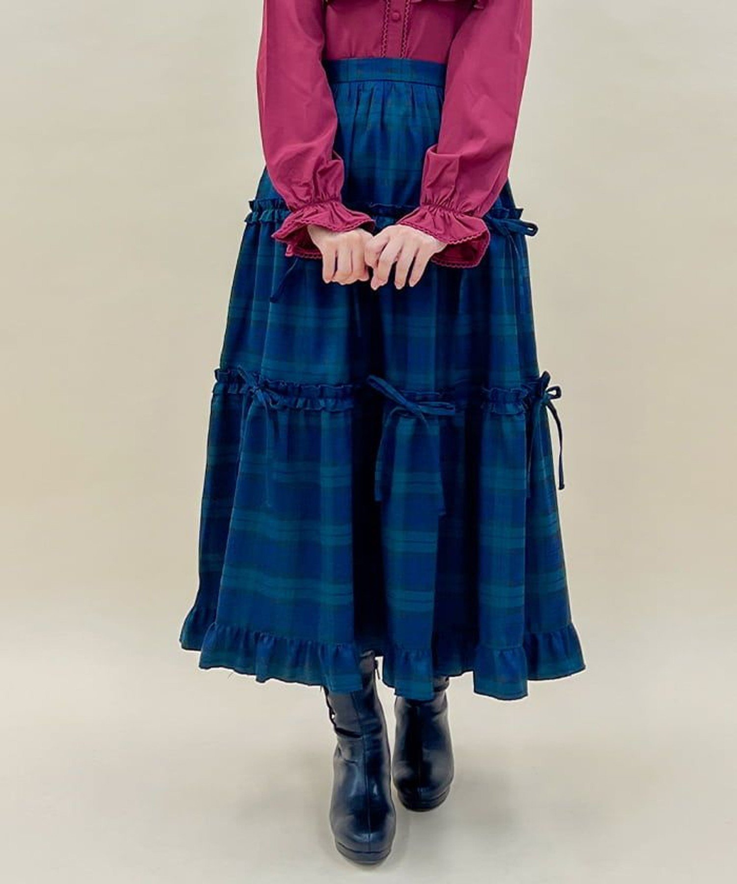 【アクシーズファム/axes femme】のチェック柄ティアードスカート インテリア・キッズ・メンズ・レディースファッション・服の通販 founy(ファニー) 　ファッション　Fashion　レディースファッション　WOMEN　スカート　Skirt　ティアードスカート　Tiered Skirts　おすすめ　Recommend　ギャザー　Gather　スウェット　Sweat　ダウン　Down　チェック　Check　ティアード　Tiered　ティアードスカート　Tiered Skirt　フリル　Frills　リボン　Ribbon　ルーズ　Loose　ロング　Long　冬　Winter　グリーン|ID: prp329100004164032 ipo3291000000028842203