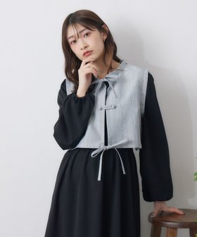 【レトロガール/RETRO GIRL】のリボンベストSETワンピース 人気、トレンドファッション・服の通販 founy(ファニー) ファッション Fashion レディースファッション WOMEN アウター Coat Outerwear ガーリー Girly トレンド Trend ベスト Vest ベーシック Basic リボン Ribbon ロング Long ワンポイント One Point |ID:prp329100004164379