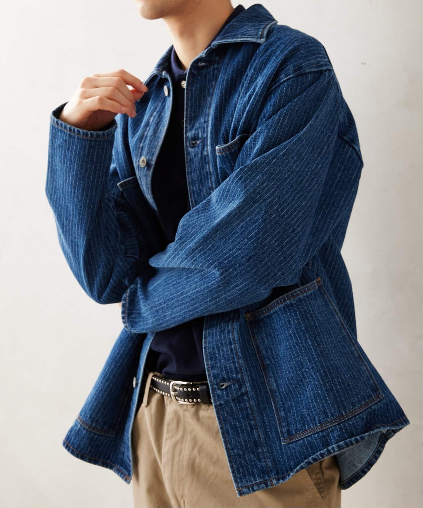 【ジャーナルスタンダード レリューム/JOURNAL STANDARD relume / MEN】のRelume Jeans ウォバッシュストライプ ワイドカバーオール インテリア・キッズ・メンズ・レディースファッション・服の通販 founy(ファニー) 　ファッション　Fashion　メンズファッション　MEN　ジャケット　Jacket　ストライプ　Stripe　デニム　Denim　ドット　Dot　フロント　Front　プリント　Print　ポケット　Pocket　ワイド　Wide　ワーク　Work　ブルー|ID: prp329100004164427 ipo3291000000028772195