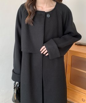 【バナーバレット/Banner Barrett】のノーカラーケープロングコート 人気、トレンドファッション・服の通販 founy(ファニー) ファッション Fashion レディースファッション WOMEN アウター Coat Outerwear コート Coats インナー Inner スウェット Sweat メルトン Melton ロング Long エレガント 上品 Elegant |ID:prp329100004164449