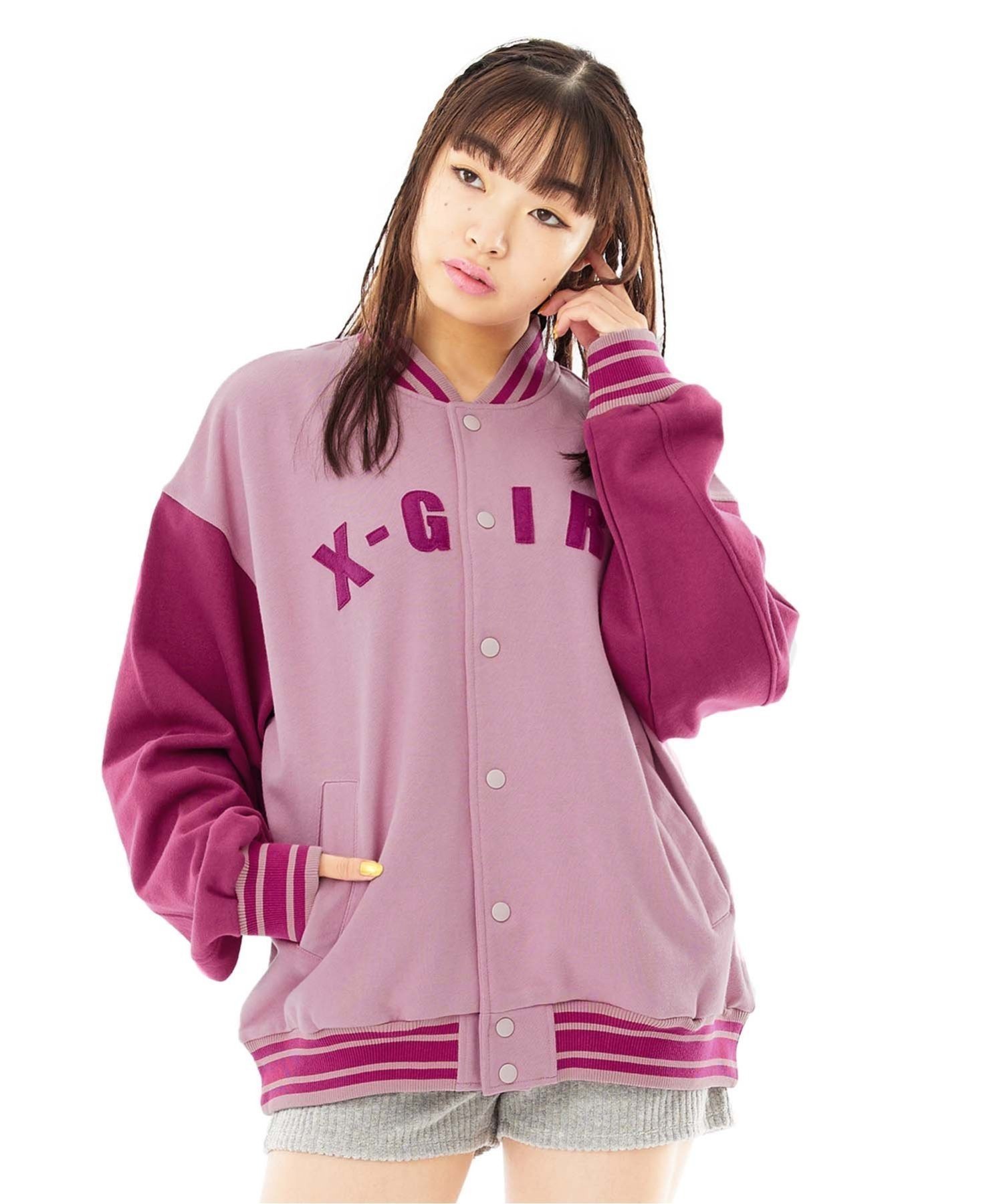 【エックスガール/X-girl】のSWEAT VARSITY JACKET アウター X-girl インテリア・キッズ・メンズ・レディースファッション・服の通販 founy(ファニー) 　ファッション　Fashion　レディースファッション　WOMEN　アウター　Coat Outerwear　ジャケット　Jackets　トップス・カットソー　Tops/Tshirt　パーカ　Sweats　スウェット　Sweat　ビッグ　Big　フェルト　Felt　ロング　Long　春　Spring　PINK|ID: prp329100004168969 ipo3291000000028843624