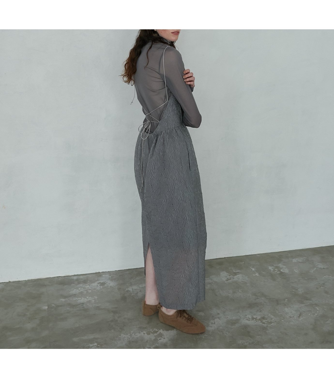 【ルシェル ブルー/LE CIEL BLEU】のホルターネックバレルジャカードドレス / Halterneck Barrel Jacquard Dress 人気、トレンドファッション・服の通販 founy(ファニー) 　ファッション　Fashion　レディースファッション　WOMEN　ワンピース　Dress　ドレス　Party Dresses　キャミワンピース　Cami Dress　ジャカード　Jacquard　スリット　Slit　 other-1|ID: prp329100004169080 ipo3291000000028844301