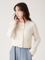 【リリーブラウン/Lily Brown】のフォックスブレンドトリムニットジャケット 人気、トレンドファッション・服の通販 founy(ファニー) ファッション Fashion レディースファッション WOMEN アウター Coat Outerwear ジャケット Jackets イエロー Yellow エレガント 上品 Elegant コンパクト Compact ジャケット Jacket トリミング Trimming フォックス Fox |ID:prp329100004170830