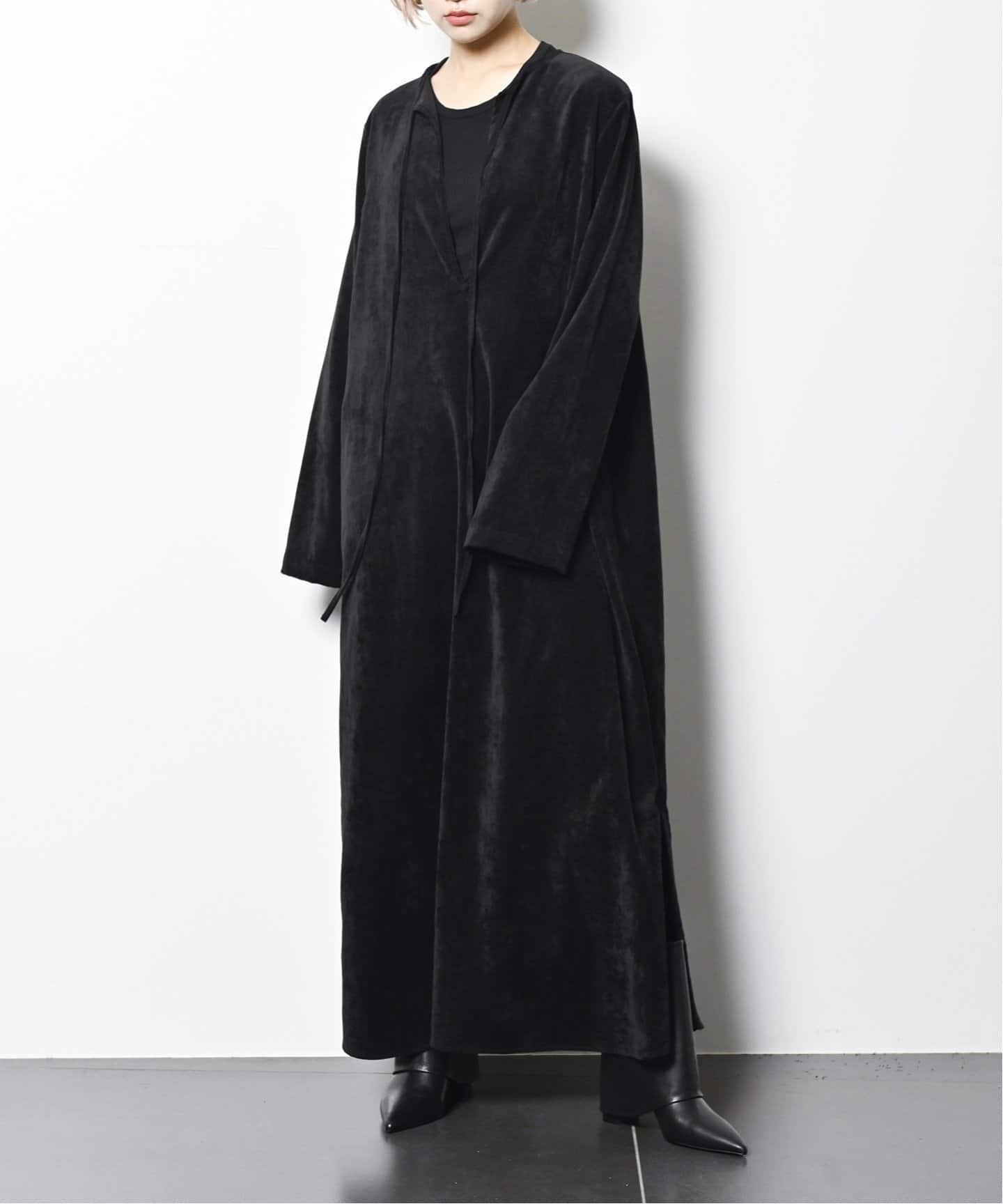 【シティーショップ/CITYSHOP】の《追加 》VELVETEEN KAFTAN DRESS 2 ワンピース インテリア・キッズ・メンズ・レディースファッション・服の通販 founy(ファニー) 　ファッション　Fashion　レディースファッション　WOMEN　ワンピース　Dress　ドレス　Party Dresses　A/W・秋冬　Aw・Autumn/Winter・Fw・Fall-Winter　おすすめ　Recommend　カーディガン　Cardigan　ジャケット　Jacket　スリット　Slit　バランス　Balance　フロント　Front　ベルベット　Velvet　ブラック|ID: prp329100004170963 ipo3291000000028867112