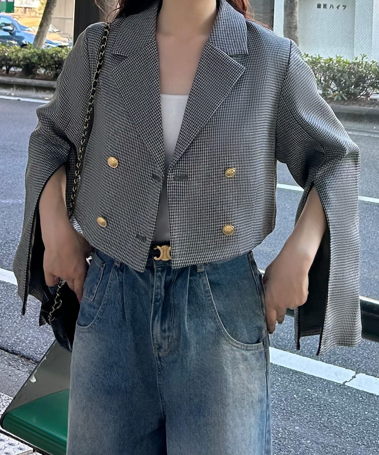 【ジュノア/JUNOAH】のゴールド釦2wayショートジャケット インテリア・キッズ・メンズ・レディースファッション・服の通販 founy(ファニー) 　ファッション　Fashion　レディースファッション　WOMEN　アウター　Coat Outerwear　ジャケット　Jackets　ショート　Short　ジャケット　Jacket　チェック　Check　無地　Plain Color　チャコール|ID: prp329100004181433 ipo3291000000028969538