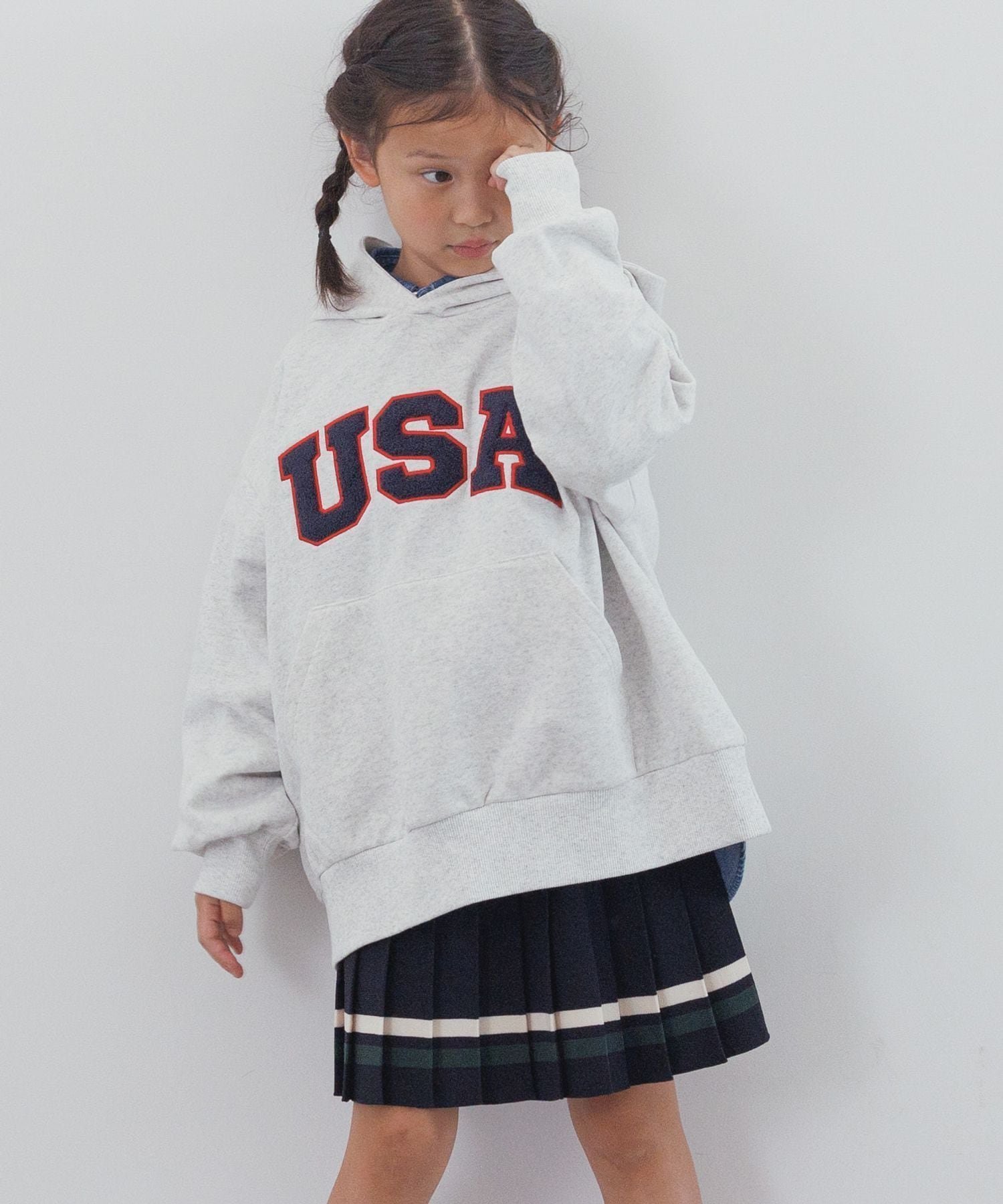 【ローリーズファーム/LOWRYS FARM / KIDS】のUSAロゴフーディ インテリア・キッズ・メンズ・レディースファッション・服の通販 founy(ファニー) 　ファッション　Fashion　キッズファッション　KIDS　おすすめ　Recommend　デニム　Denim　プリーツ　Pleats　ライトグレー12|ID: prp329100004184337 ipo3291000000029531390