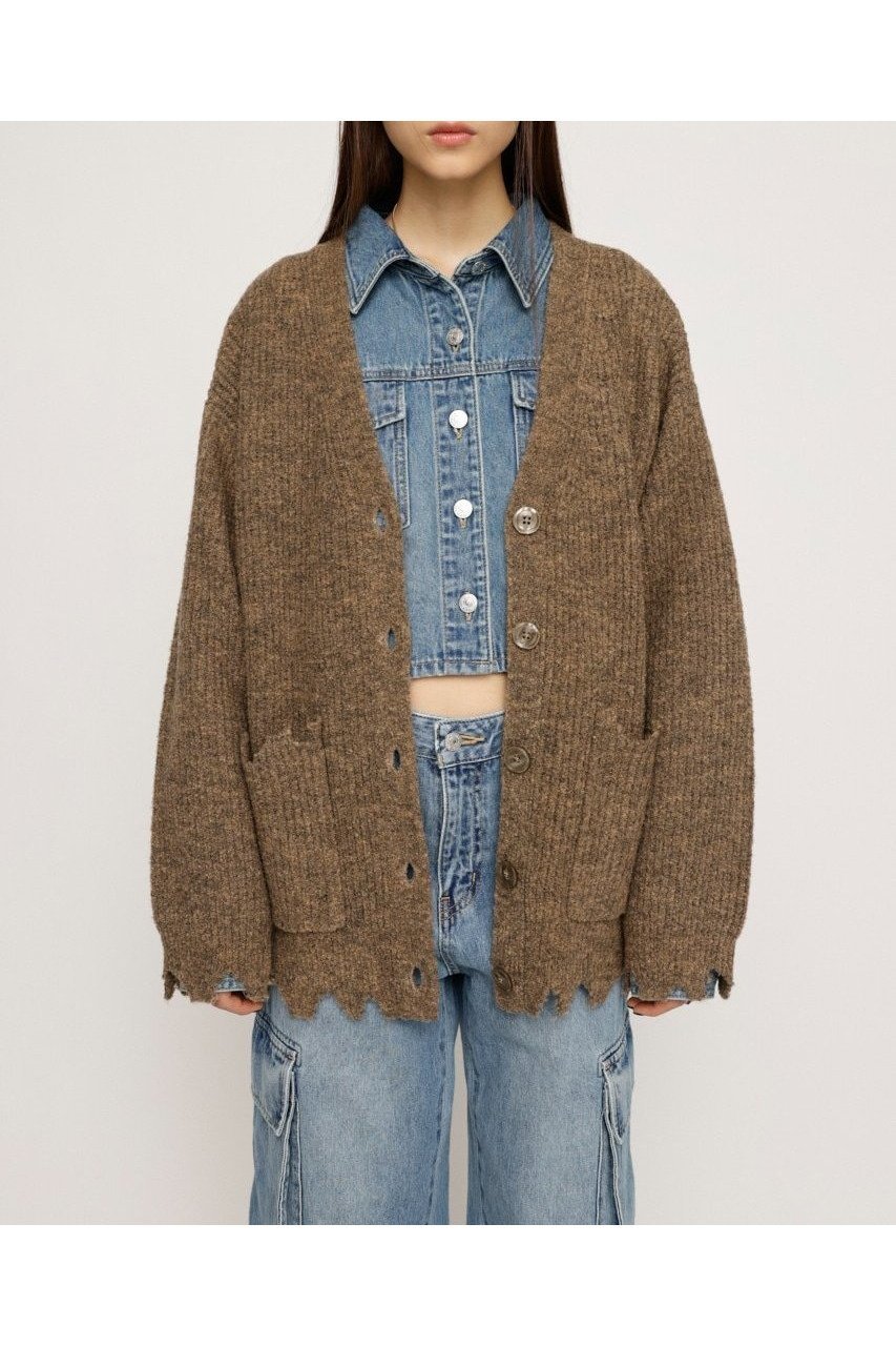 【スライ/SLY】のWOOL MIX DAMAGED LOOSE カーディガン 人気、トレンドファッション・服の通販 founy(ファニー) 　ファッション　Fashion　レディースファッション　WOMEN　トップス・カットソー　Tops/Tshirt　カーディガン　Cardigans　おすすめ　Recommend　カットオフ　Cut Off　カットソー　Cut And Sew　カーディガン　Cardigan　キャミソール　Camisole　シンプル　Simple　ジャケット　Jacket　ダメージ　Damage　 other-1|ID: prp329100004185127 ipo3291000000028993784