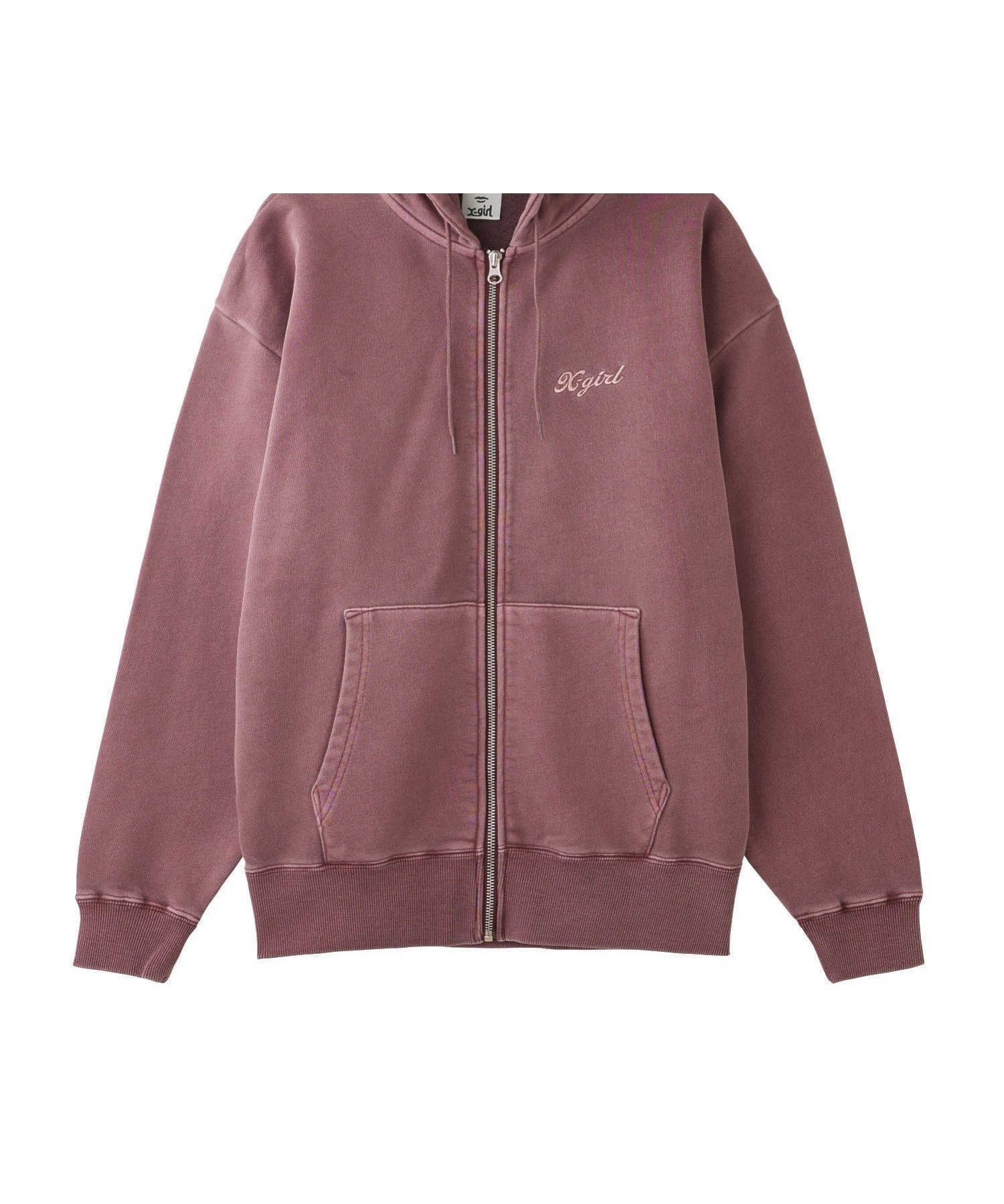 【エックスガール/X-girl】のFACE PIGMENT DYED ZIP UP SWEAT HOODIE インテリア・キッズ・メンズ・レディースファッション・服の通販 founy(ファニー) 　ファッション　Fashion　レディースファッション　WOMEN　トップス・カットソー　Tops/Tshirt　パーカ　Sweats　スウェット　Sweat　A/W・秋冬　Aw・Autumn/Winter・Fw・Fall-Winter　おすすめ　Recommend　グラフィック　Graphic　シンプル　Simple　スウェット　Sweat　デニム　Denim　パーカー　Hoodie　フロント　Front　ミニスカート　Mini Skirt　ロング　Long　ワンポイント　One Point　今季　This Season　定番　Standard　旅行　Travel　BURGUNDY|ID: prp329100004185205 ipo3291000000028994225