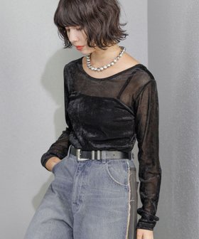 【ページボーイ/PAGEBOY】のベロアチュールロングスリーブ 人気、トレンドファッション・服の通販 founy(ファニー) ファッション Fashion レディースファッション WOMEN トップス・カットソー Tops/Tshirt ベロア Velour インナー Inner キャミ Cami タンク Tank チュール Tulle ベロア Velor ロング Long 長袖 Long Sleeve |ID:prp329100004187851