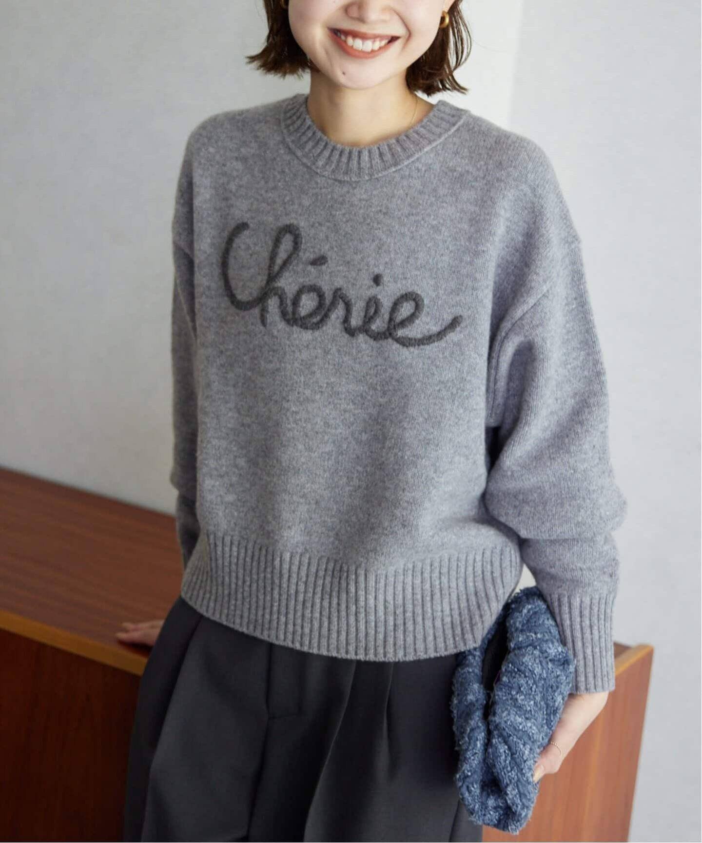 【スローブ イエナ/SLOBE IENA】の《WEB限定/追加》cherie刺繍ニット インテリア・キッズ・メンズ・レディースファッション・服の通販 founy(ファニー) 　ファッション　Fashion　レディースファッション　WOMEN　トップス・カットソー　Tops/Tshirt　ニット　Knit Tops　2024年　2024　2024-2025秋冬・A/W　Aw/Autumn/Winter/Fw/Fall/2024-2025　グレーA|ID: prp329100004189926 ipo3291000000029531763