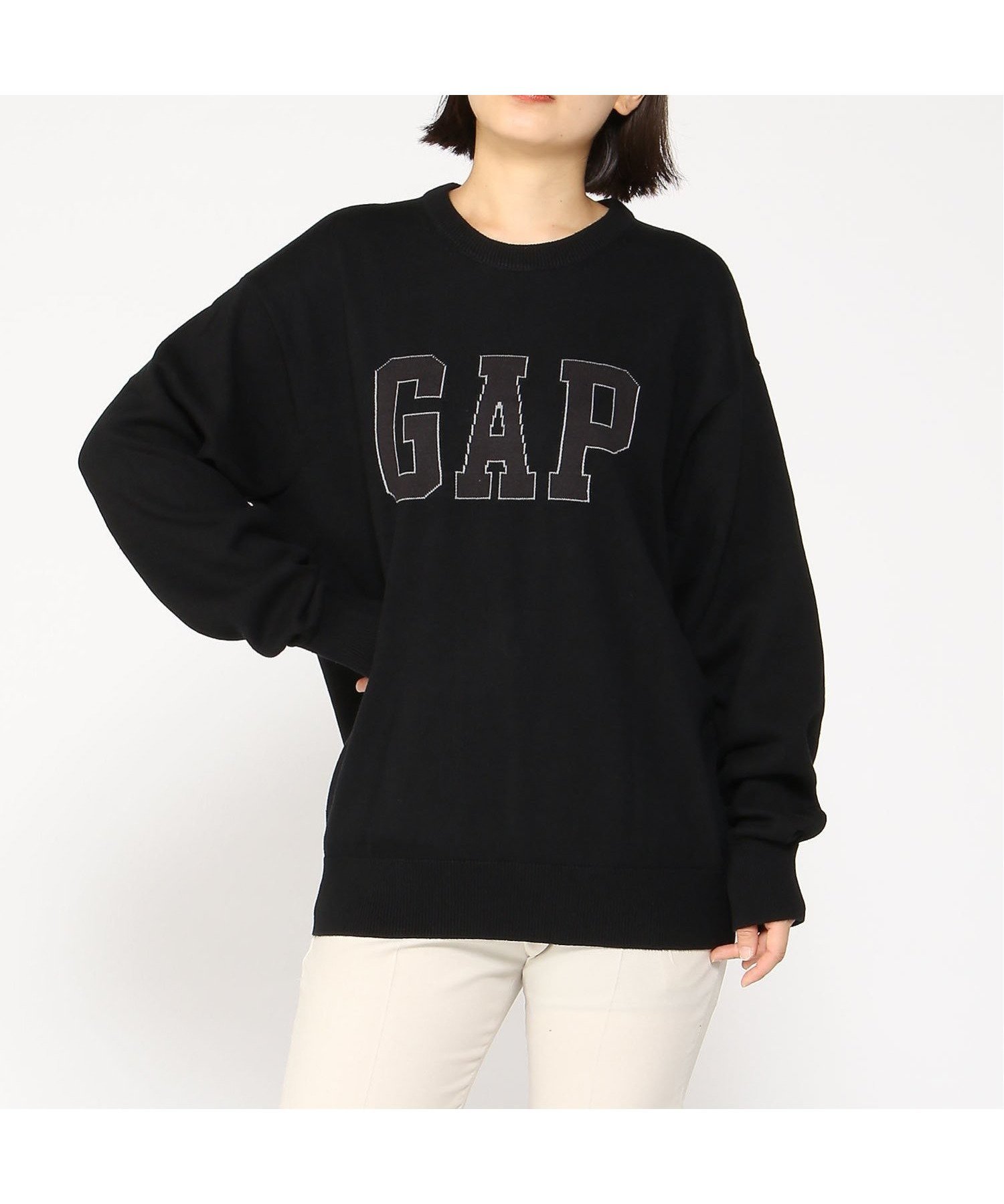 【ギャップ/GAP】のGAPロゴ インターシャセーター インテリア・キッズ・メンズ・レディースファッション・服の通販 founy(ファニー) 　ファッション　Fashion　レディースファッション　WOMEN　ショルダー　Shoulder　ドロップ　Drop　フロント　Front　長袖　Long Sleeve　BLACK|ID: prp329100004190044 ipo3291000000029026444