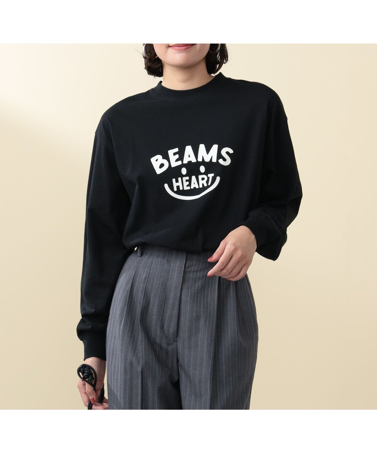 【ビームス ハート/BEAMS HEART】のスマイルロゴ ロングスリーブTシャツ 24AW インテリア・キッズ・メンズ・レディースファッション・服の通販 founy(ファニー) 　ファッション　Fashion　レディースファッション　WOMEN　トップス・カットソー　Tops/Tshirt　シャツ/ブラウス　Shirts/Blouses　ロング / Tシャツ　T-Shirts　インナー　Inner　カットソー　Cut And Sew　カーディガン　Cardigan　キャミワンピース　Cami Dress　コンパクト　Compact　シンプル　Simple　スタンダード　Standard　ストレート　Straight　スリーブ　Sleeve　トレンド　Trend　定番　Standard　人気　Popularity　ビスチェ　Bustier　プリント　Print　ボトム　Bottom　ロング　Long　おすすめ　Recommend　2024年　2024　2024春夏・S/S　Ss,Spring/Summer,2024　2024-2025秋冬・A/W　Aw/Autumn/Winter/Fw/Fall/2024-2025　BLACK|ID: prp329100004192186 ipo3291000000029165612