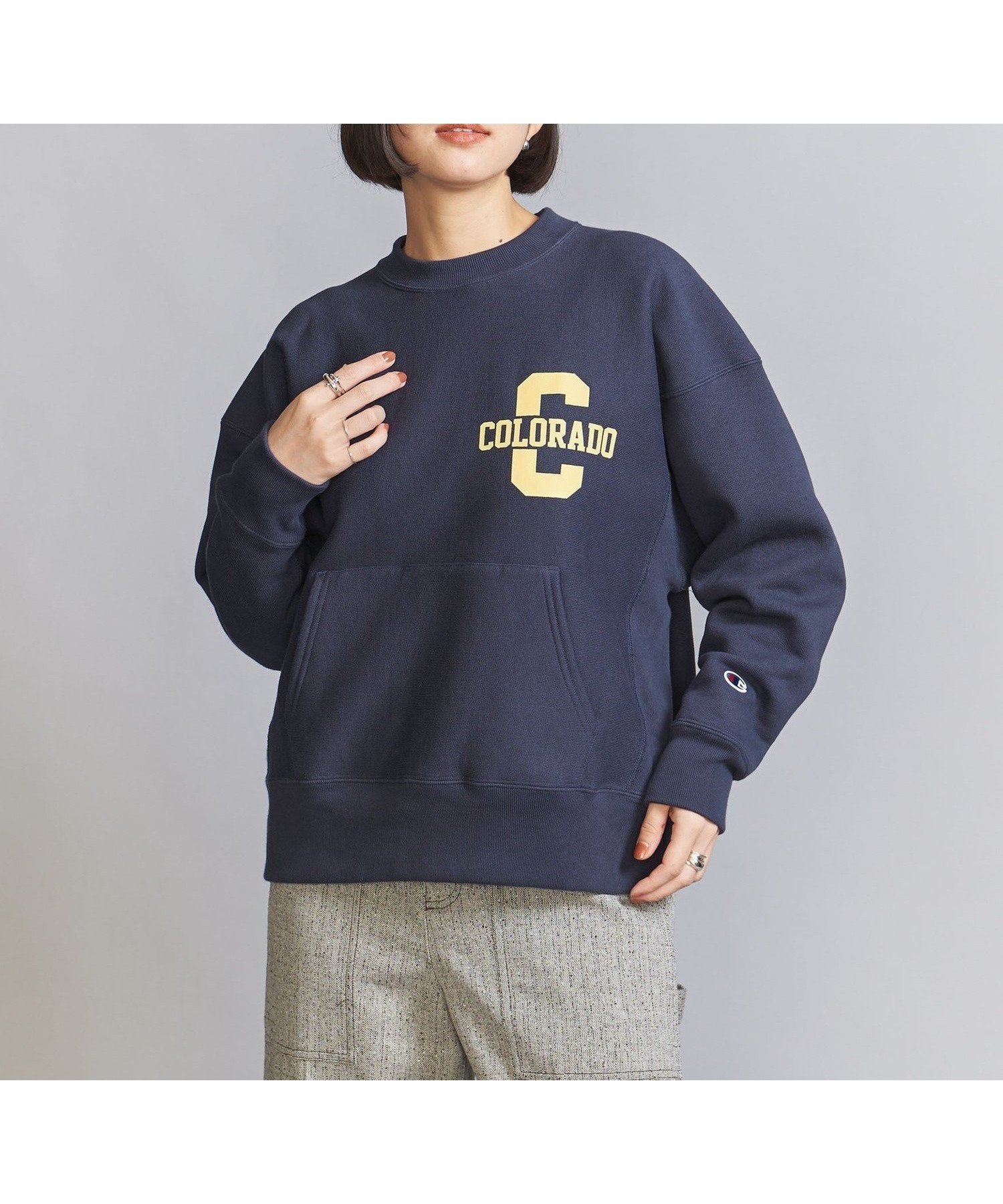 【ビューティ&ユース ユナイテッドアローズ/BEAUTY&YOUTH / UNITED ARROWS】の【別注】 Champion リバースウィーブ ロゴプリント スウェットプルオーバー インテリア・キッズ・メンズ・レディースファッション・服の通販 founy(ファニー) 　ファッション　Fashion　レディースファッション　WOMEN　トップス・カットソー　Tops/Tshirt　パーカ　Sweats　プルオーバー　Pullover　スウェット　Sweat　スペシャル　Special　定番　Standard　ニューヨーク　New York　バランス　Balance　プリント　Print　ボトム　Bottom　ポケット　Pocket　別注　Special Order　ロング　Long　ワイド　Wide　おすすめ　Recommend　NAVY|ID: prp329100004192646 ipo3291000000029041763