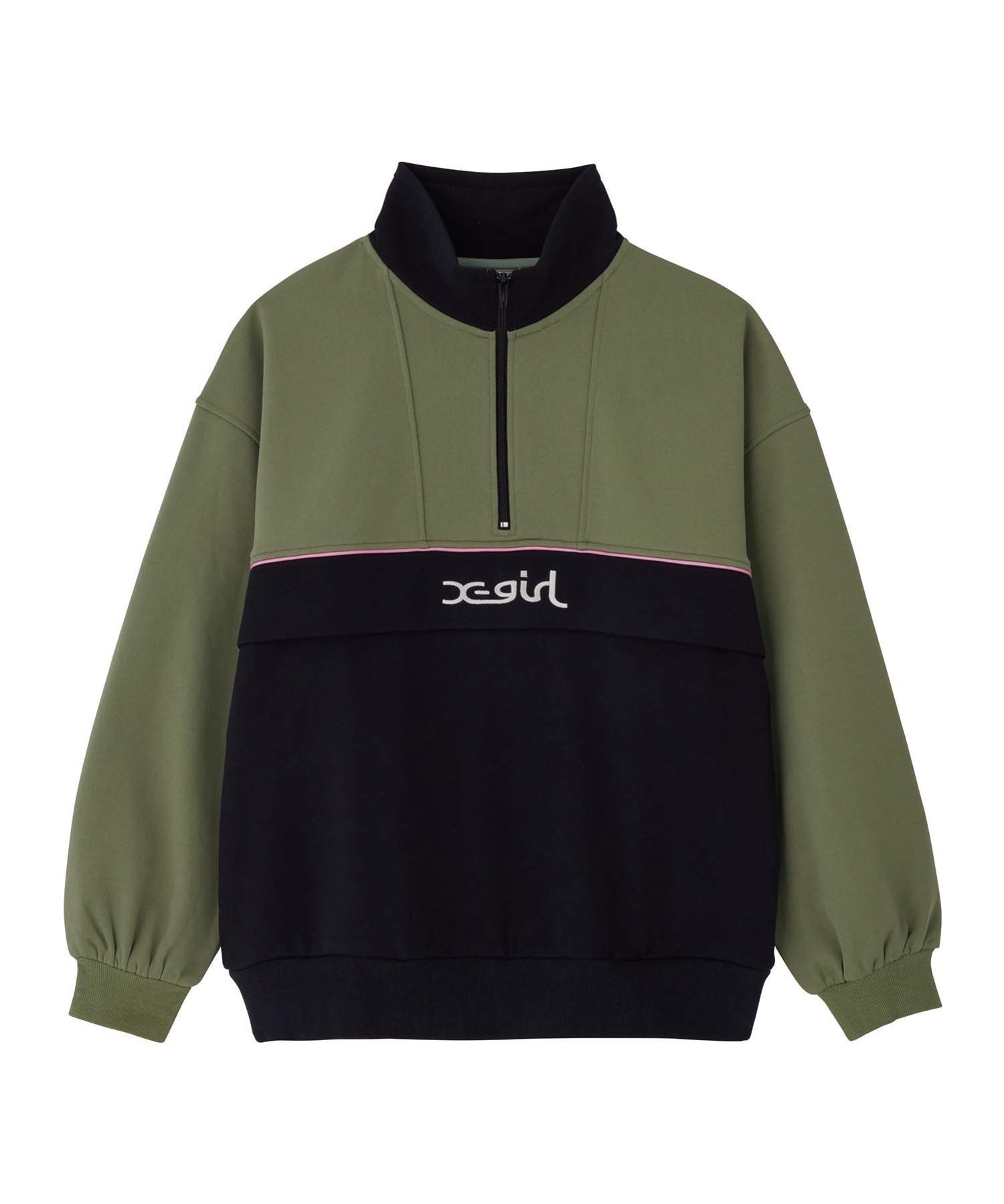 【エックスガール/X-girl】のBICOLOR ANORAK SWEAT TOP トップス X-girl インテリア・キッズ・メンズ・レディースファッション・服の通販 founy(ファニー) 　ファッション　Fashion　レディースファッション　WOMEN　トップス・カットソー　Tops/Tshirt　パーカ　Sweats　スウェット　Sweat　A/W・秋冬　Aw・Autumn/Winter・Fw・Fall-Winter　ジップアップ　Zip Up　スウェット　Sweat　ビッグ　Big　ロング　Long　切替　Switching　OLIVE|ID: prp329100004193837 ipo3291000000029050615