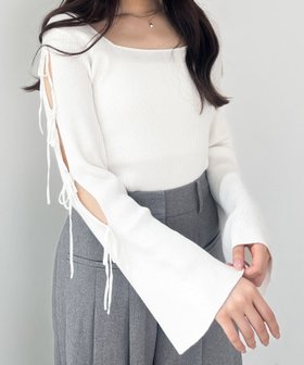 【ヘザー/Heather】の袖リボンフレアニット 人気、トレンドファッション・服の通販 founy(ファニー) ファッション Fashion レディースファッション WOMEN トップス・カットソー Tops/Tshirt ニット Knit Tops おすすめ Recommend スクエア Square スリーブ Sleeve デニム Denim フェミニン Feminine フレア Flare ボトム Bottom リブニット Rib Knit |ID:prp329100004194065