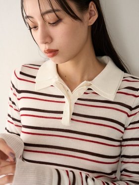 【スナイデル/SNIDEL】 Sustainableレイヤードポロニットプルオーバー人気、トレンドファッション・服の通販 founy(ファニー) ファッション Fashion レディースファッション WOMEN トップス・カットソー Tops/Tshirt ニット Knit Tops プルオーバー Pullover コンビ Combination シアー Sheer シルバー Silver フィット Fit ボーダー Border |ID:prp329100004195095