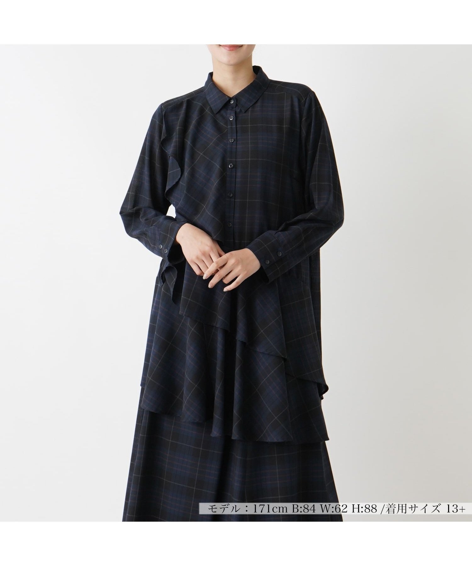 【レリアンプラスハウス/Leilian PLUS HOUSE】のタータンチェックシャツブラウス 人気、トレンドファッション・服の通販 founy(ファニー) 　ファッション　Fashion　レディースファッション　WOMEN　トップス・カットソー　Tops/Tshirt　シャツ/ブラウス　Shirts/Blouses　おすすめ　Recommend　クラシカル　Classical　セットアップ　Set Up　フォルム　Form　フロント　Front　ロング　Long　冬　Winter　 other-1|ID: prp329100004198283 ipo3291000000029083960