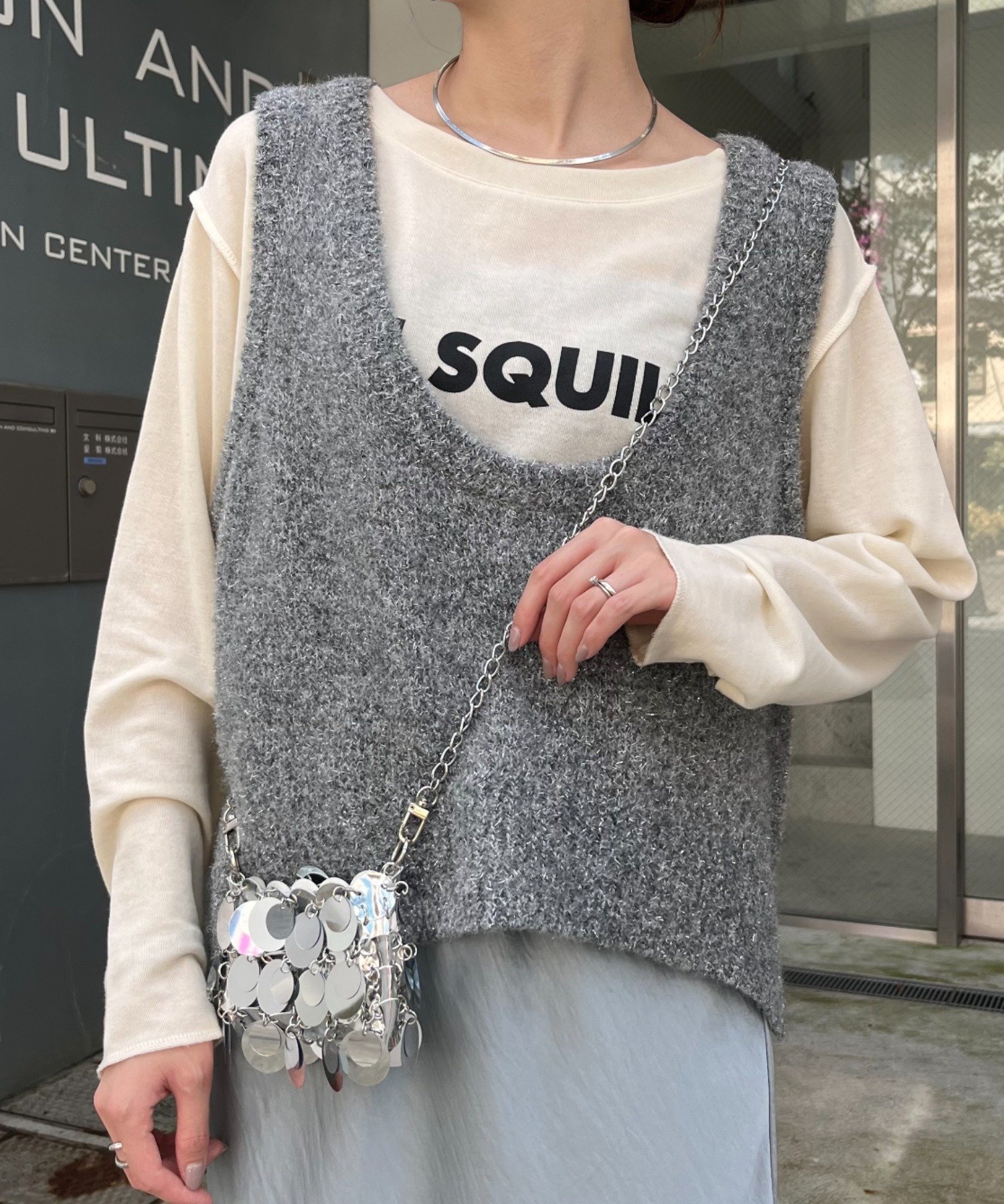 【チャオパニックティピー/CIAOPANIC TYPY】の深Uネックラメニットベスト 人気、トレンドファッション・服の通販 founy(ファニー) 　ファッション　Fashion　レディースファッション　WOMEN　アウター　Coat Outerwear　トップス・カットソー　Tops/Tshirt　ニット　Knit Tops　ベスト/ジレ　Gilets/Vests　おすすめ　Recommend　インナー　Inner　タートルネック　Turtleneck　トレンド　Trend　ノースリーブ　No Sleeve　ベスト　Vest　ボトム　Bottom　ロング　Long　ワイド　Wide　 other-1|ID: prp329100004200539 ipo3291000000029184761