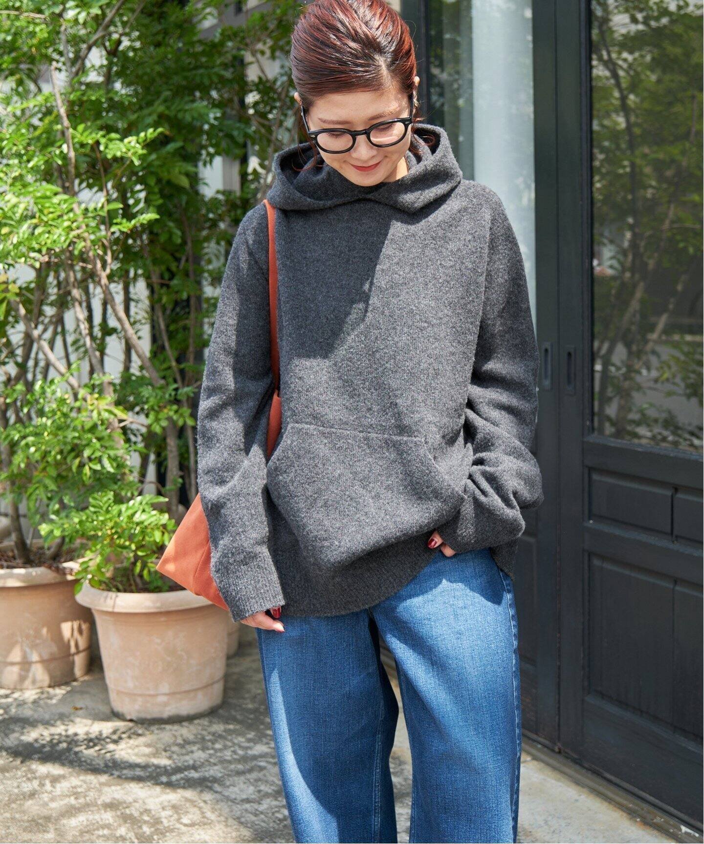 【スピック&スパン/Spick & Span】のフーディー ニットプルオーバー インテリア・キッズ・メンズ・レディースファッション・服の通販 founy(ファニー) 　ファッション　Fashion　レディースファッション　WOMEN　トップス・カットソー　Tops/Tshirt　ニット　Knit Tops　プルオーバー　Pullover　スウェット　Sweat　バランス　Balance　ホールガーメント　Whole Garment　グレー|ID: prp329100004200585 ipo3291000000029158186