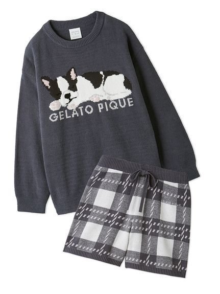 【ジェラート ピケ/gelato pique】の【販路限定商品】エアモコ SLEEPING DOG ジャガードプルオーバー チェックショートパンツセット インテリア・キッズ・メンズ・レディースファッション・服の通販 founy(ファニー) 　ファッション　Fashion　レディースファッション　WOMEN　パンツ　Pants　ハーフ / ショートパンツ　Short Pants　おすすめ　Recommend　ギフト プレゼント　Gift Present　ショート　Short　チェック　Check　フレンチ　French　犬　Dog　軽量　Lightweight　NVY[089]|ID: prp329100004201337 ipo3291000000029108943