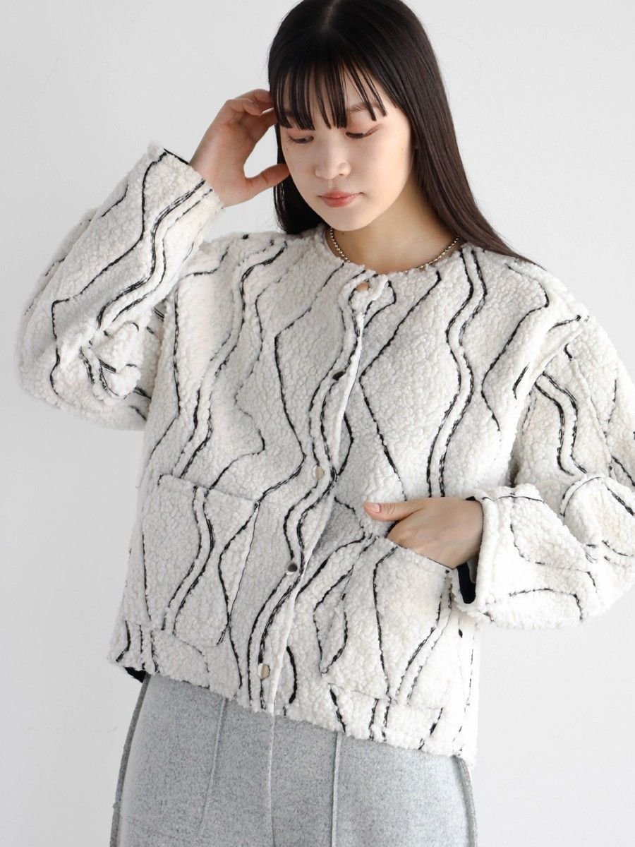 【ラシュッド/LASUD】のウェーブ刺繍ボアブルゾン 人気、トレンドファッション・服の通販 founy(ファニー) 　ファッション　Fashion　レディースファッション　WOMEN　アウター　Coat Outerwear　ブルゾン　Blouson/Jackets　おすすめ　Recommend　ウェーブ　Wave　ブルゾン　Blouson　ポケット　Pocket　ループ　Loop　 other-1|ID: prp329100004201834 ipo3291000000029402627