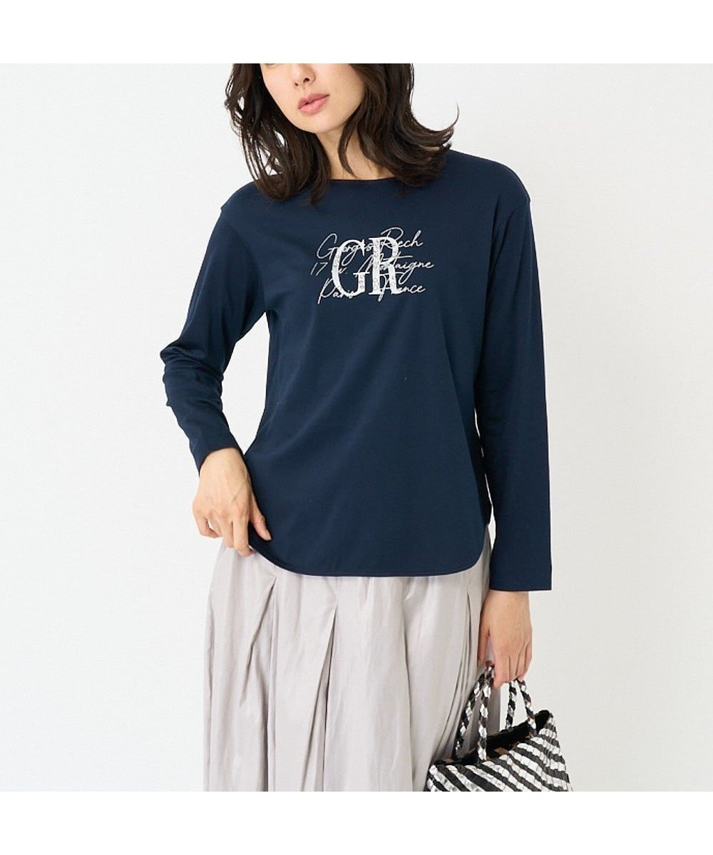 【ジョルジュ レッシュ/GEORGES RECH】のラメプリントラインストーンロゴカットソー インテリア・キッズ・メンズ・レディースファッション・服の通販 founy(ファニー) 　ファッション　Fashion　レディースファッション　WOMEN　トップス・カットソー　Tops/Tshirt　カットソー　Cut and Sewn　インナー　Inner　ジャケット　Jacket　ジャージー　Jersey　ストーン　Stone　プリント　Print　ベーシック　Basic　ボトム　Bottom　羽織　Haori　ネイビー|ID: prp329100004202514 ipo3291000000029408789