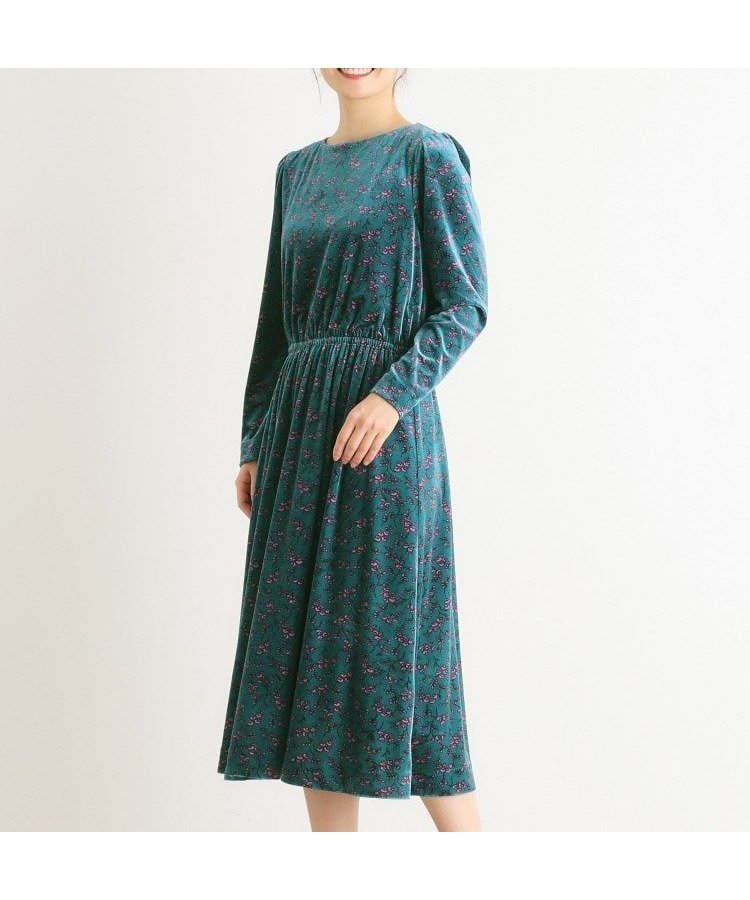 【ローラアシュレイ/LAURA ASHLEY】の【ベルベット】ランナム柄 ワンピース インテリア・キッズ・メンズ・レディースファッション・服の通販 founy(ファニー) 　ファッション　Fashion　レディースファッション　WOMEN　ワンピース　Dress　シンプル　Simple　ストレッチ　Stretch　ベルベット　Velvet　ポケット　Pocket　グリーン|ID: prp329100004203305 ipo3291000000029120934