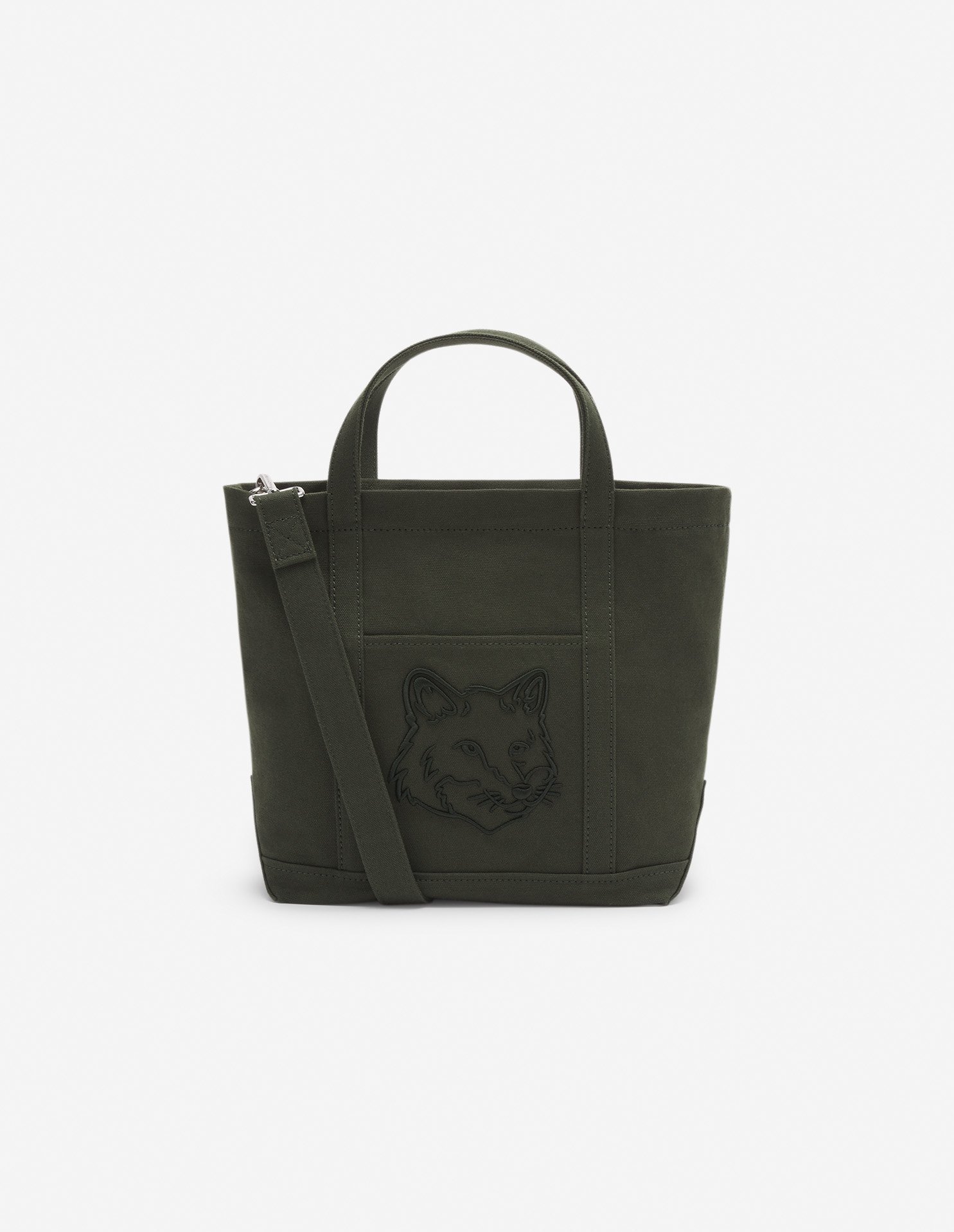 【メゾン キツネ/MAISON KITSUNE】のMaison Kitsune/FOX HEAD SMALL TOTE インテリア・キッズ・メンズ・レディースファッション・服の通販 founy(ファニー) 　ファッション　Fashion　レディースファッション　WOMEN　バッグ　Bag　A/W・秋冬　Aw・Autumn/Winter・Fw・Fall-Winter　冬　Winter　キャンバス　Canvas　グログラン　Grosgrain　ショルダー　Shoulder　ツイル　Twill　ハンド　Hand　フォックス　Fox　フロント　Front　ポケット　Pocket　RANGER GREEN|ID: prp329100004204491 ipo3291000000029430342