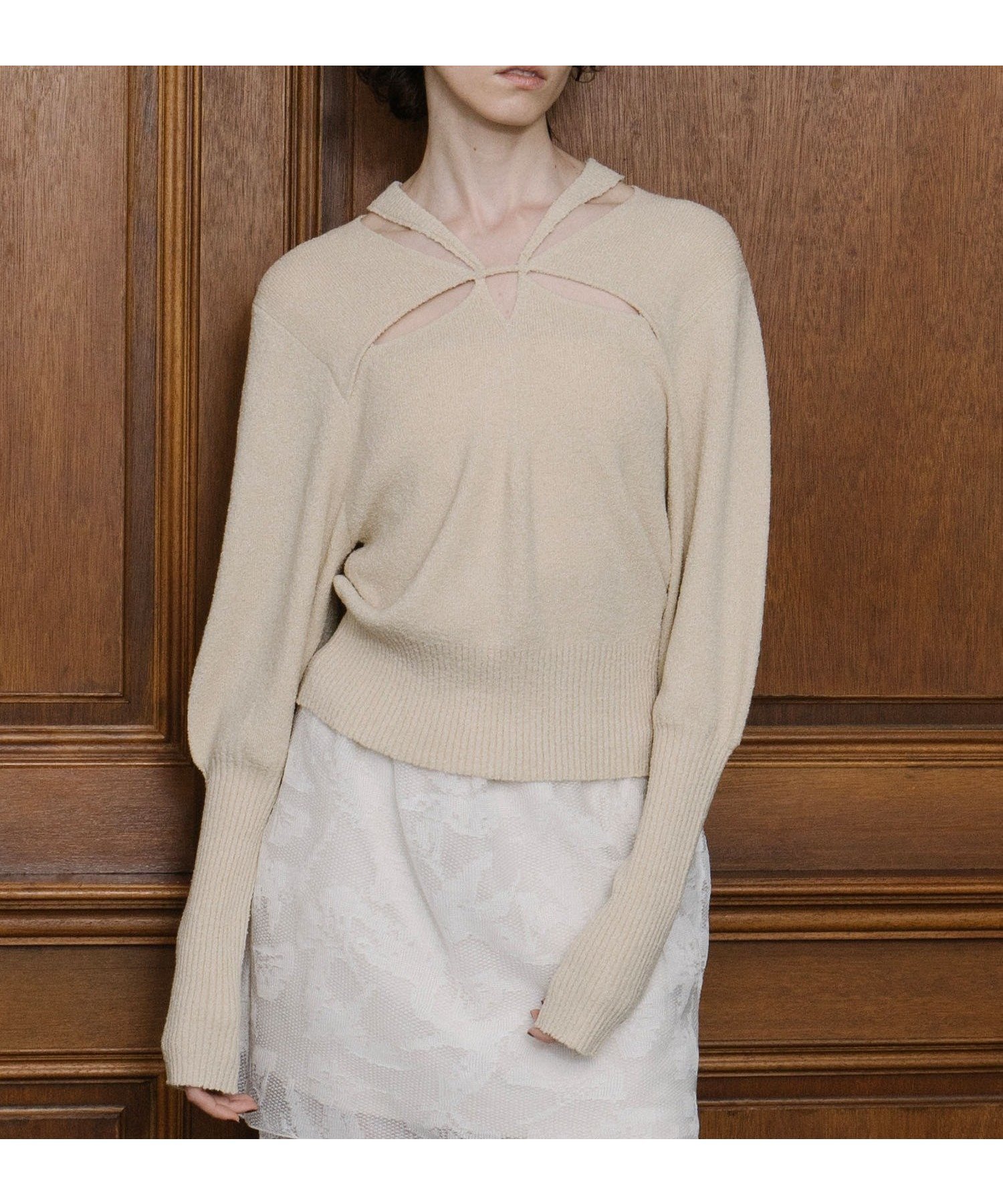 【エマリンバー/EMMA LIMBER】のCut Out Bouche Knit Top インテリア・キッズ・メンズ・レディースファッション・服の通販 founy(ファニー) 　ファッション　Fashion　レディースファッション　WOMEN　トップス・カットソー　Tops/Tshirt　ニット　Knit Tops　再入荷　Restock/Back In Stock/Re Arrival　アイボリー|ID: prp329100004205093 ipo3291000000029138255