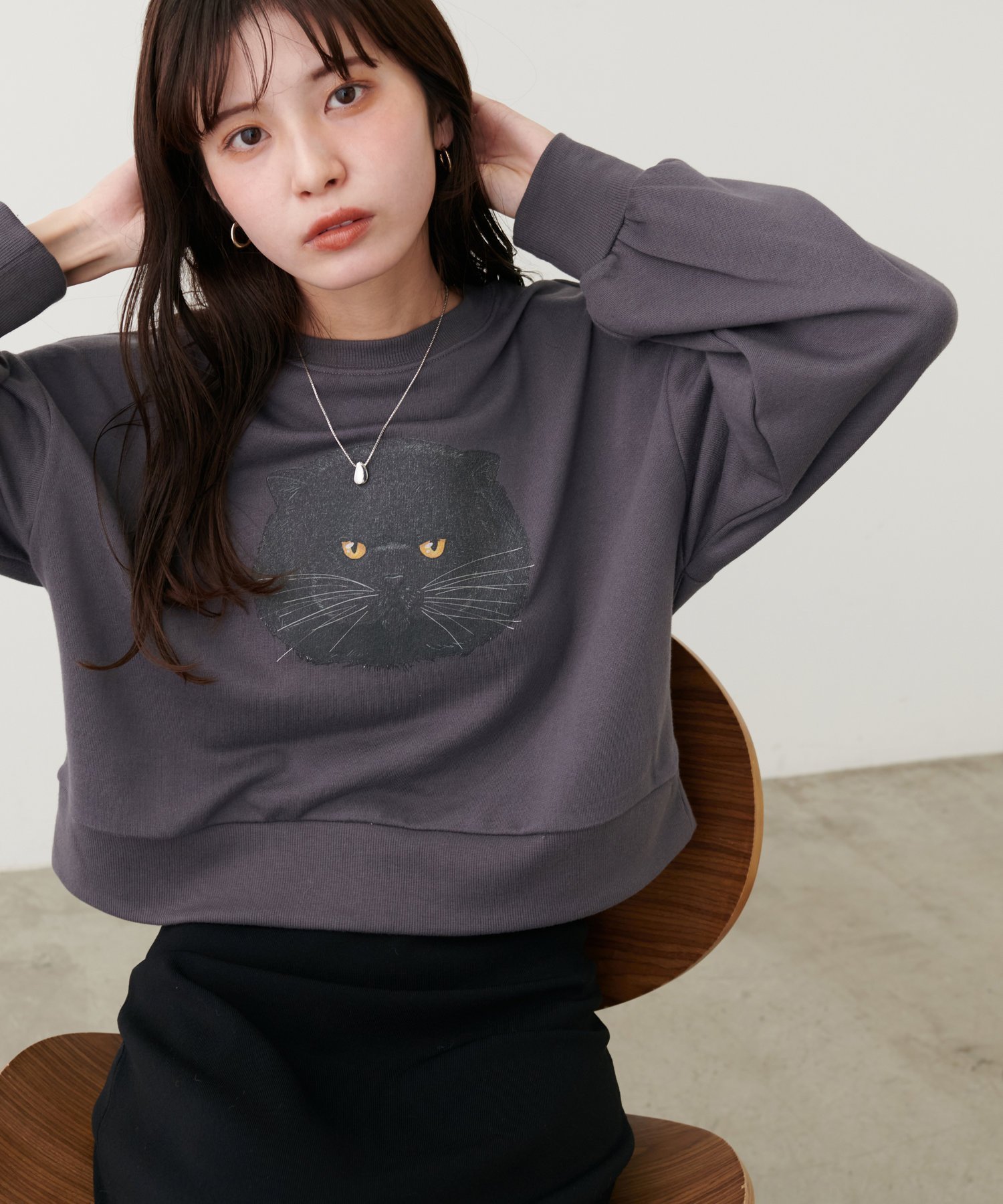 【ナチュラルクチュール/natural couture】のジト目ねこちゃん裏毛プルオーバー 人気、トレンドファッション・服の通販 founy(ファニー) 　ファッション　Fashion　レディースファッション　WOMEN　トップス・カットソー　Tops/Tshirt　プルオーバー　Pullover　2024年　2024　2024-2025秋冬・A/W　Aw/Autumn/Winter/Fw/Fall/2024-2025　おすすめ　Recommend　カーディガン　Cardigan　プリント　Print　ベーシック　Basic　ボトム　Bottom　ポケット　Pocket　ロング　Long　人気　Popularity　半袖　Short Sleeve　 other-1|ID: prp329100004208229 ipo3291000000029162760