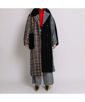 【アウラアイラ/AULA AILA】のASYMMETRY COMBINATION COAT 人気、トレンドファッション・服の通販 founy(ファニー) ファッション Fashion レディースファッション WOMEN アウター Coat Outerwear コート Coats ショルダー Shoulder チェック Check ツイード Tweed ドロップ Drop フロント Front ポケット Pocket ロング Long |ID:prp329100004209319