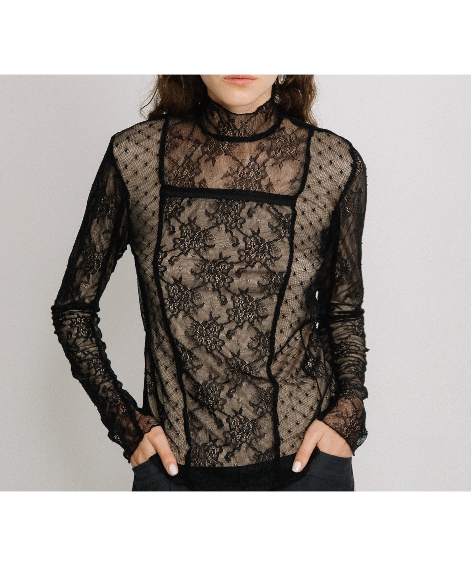 【アウラアイラ/AULA AILA】のLACE HIGH NECK TOPS 人気、トレンドファッション・服の通販 founy(ファニー) 　ファッション　Fashion　レディースファッション　WOMEN　トップス・カットソー　Tops/Tshirt　インナー　Inner　スクエア　Square　ストレッチ　Stretch　デコルテ　Decolletage　パイピング　Piping　フィット　Fit　フラワー　Flower　レース　Race　 other-1|ID: prp329100004209879 ipo3291000000029189788