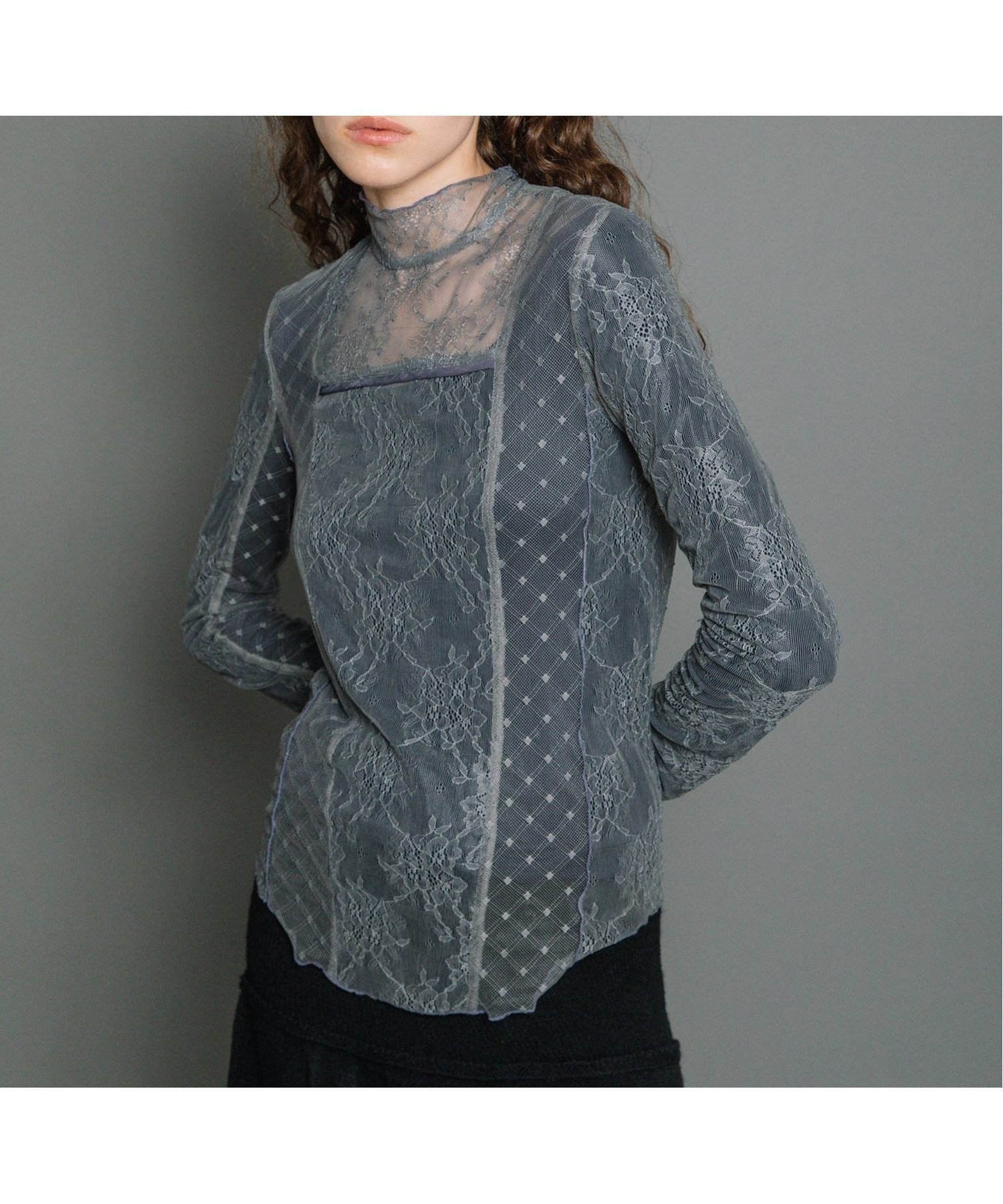 【アウラアイラ/AULA AILA】のLACE HIGH NECK TOPS インテリア・キッズ・メンズ・レディースファッション・服の通販 founy(ファニー) 　ファッション　Fashion　レディースファッション　WOMEN　トップス・カットソー　Tops/Tshirt　インナー　Inner　スクエア　Square　ストレッチ　Stretch　デコルテ　Decolletage　パイピング　Piping　フィット　Fit　フラワー　Flower　レース　Race　GRAY|ID: prp329100004209879 ipo3291000000029189792