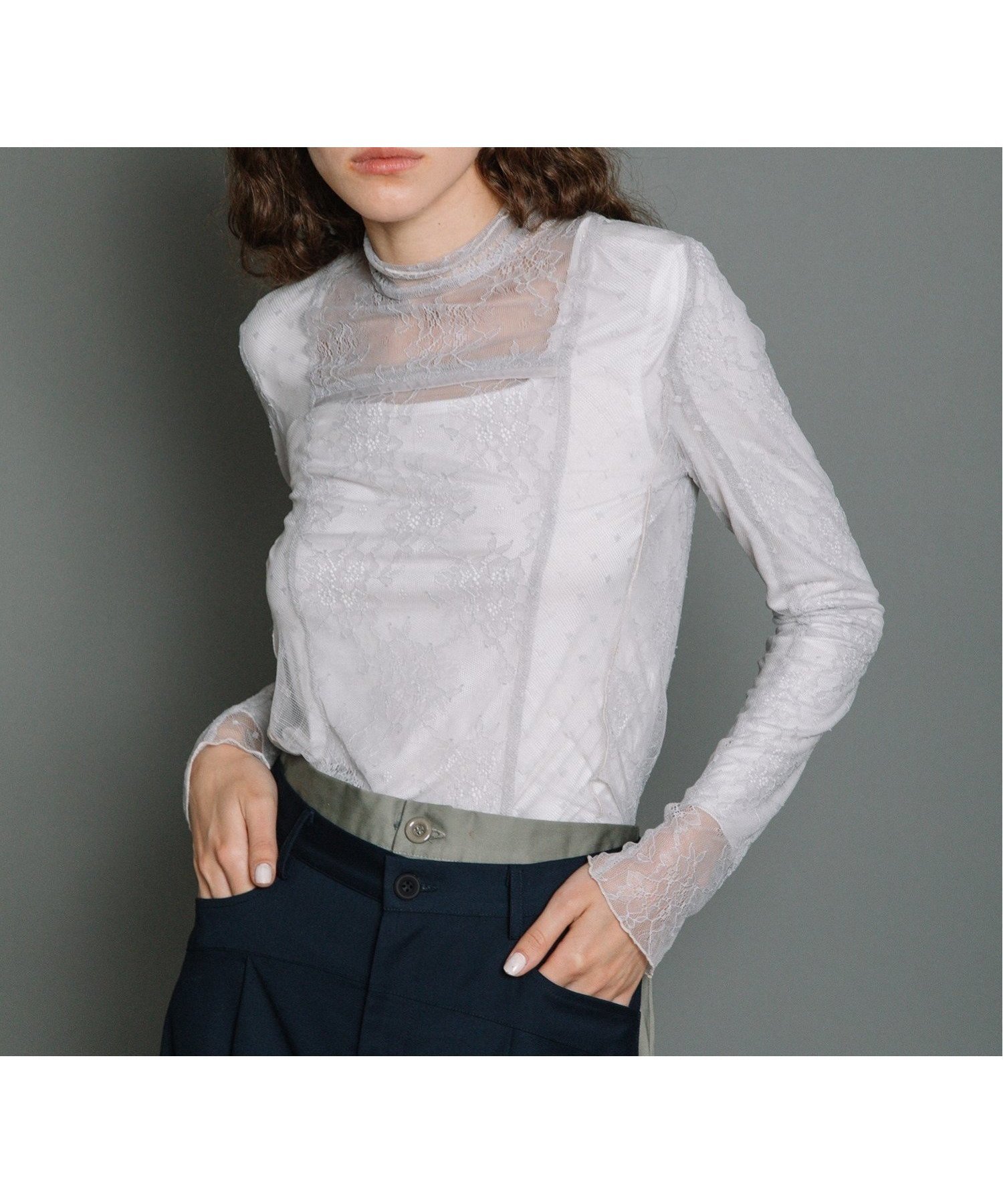 【アウラアイラ/AULA AILA】のLACE HIGH NECK TOPS インテリア・キッズ・メンズ・レディースファッション・服の通販 founy(ファニー) 　ファッション　Fashion　レディースファッション　WOMEN　トップス・カットソー　Tops/Tshirt　インナー　Inner　スクエア　Square　ストレッチ　Stretch　デコルテ　Decolletage　パイピング　Piping　フィット　Fit　フラワー　Flower　レース　Race　LT.GRAY|ID: prp329100004209879 ipo3291000000029189795