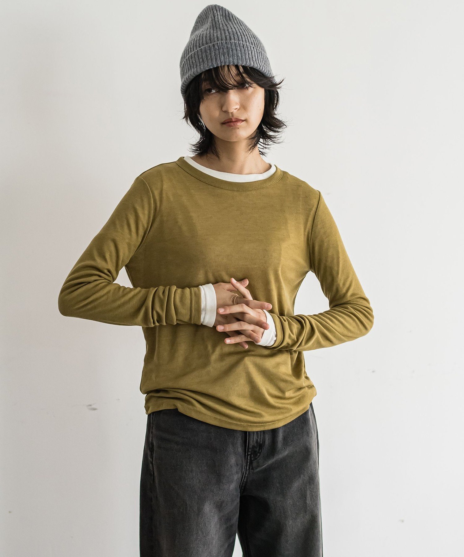 【メイソングレイ/MAYSON GREY】のロングスリーブクルーネックTシャツ≪手洗い可能≫ インテリア・キッズ・メンズ・レディースファッション・服の通販 founy(ファニー) 　ファッション　Fashion　レディースファッション　WOMEN　トップス・カットソー　Tops/Tshirt　シャツ/ブラウス　Shirts/Blouses　ロング / Tシャツ　T-Shirts　インナー　Inner　ジャージー　Jersey　スウェット　Sweat　テレコ　Tereko　トレンド　Trend　ロング　Long　イエロー|ID: prp329100004211547 ipo3291000000029405858