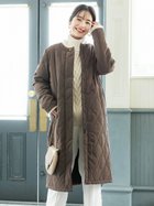 【コカ/COCA】のキルティングノーカラーロングコート 人気、トレンドファッション・服の通販 founy(ファニー) ファッション Fashion レディースファッション WOMEN アウター Coat Outerwear コート Coats キルティング Quilting ジップ Zip ロング Long 防寒 Cold Protection thumbnail Brown|ID: prp329100004212315 ipo3291000000029210803