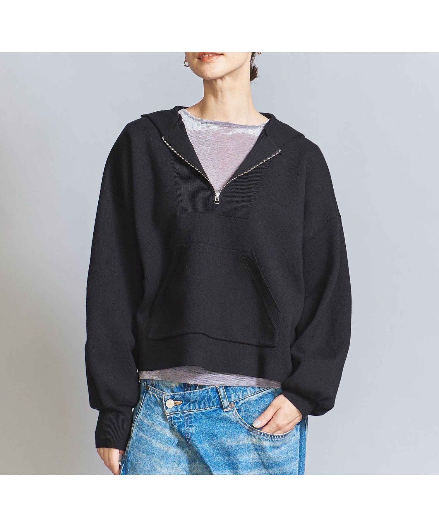 【ビューティ&ユース ユナイテッドアローズ/BEAUTY&YOUTH / UNITED ARROWS】の【WEB限定】スポンディッシュニット フーディプルオーバー -ウォッシャブル- インテリア・キッズ・メンズ・レディースファッション・服の通販 founy(ファニー) 　ファッション　Fashion　レディースファッション　WOMEN　トップス・カットソー　Tops/Tshirt　ニット　Knit Tops　プルオーバー　Pullover　ウォッシャブル　Washable　シンプル　Simple　ジップ　Zip　タイトスカート　Tight Skirt　人気　Popularity　ボトム　Bottom　リラックス　Relax　ワイド　Wide　冬　Winter　おすすめ　Recommend　BLACK|ID: prp329100004212750 ipo3291000000029214694