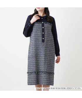 【レリアンプラスハウス/Leilian PLUS HOUSE】のMIX素材ワンピース 人気、トレンドファッション・服の通販 founy(ファニー) ファッション Fashion レディースファッション WOMEN ワンピース Dress サテン Satin ツイード Tweed パール Pearl 冬 Winter 無地 Plain Color |ID:prp329100004217308