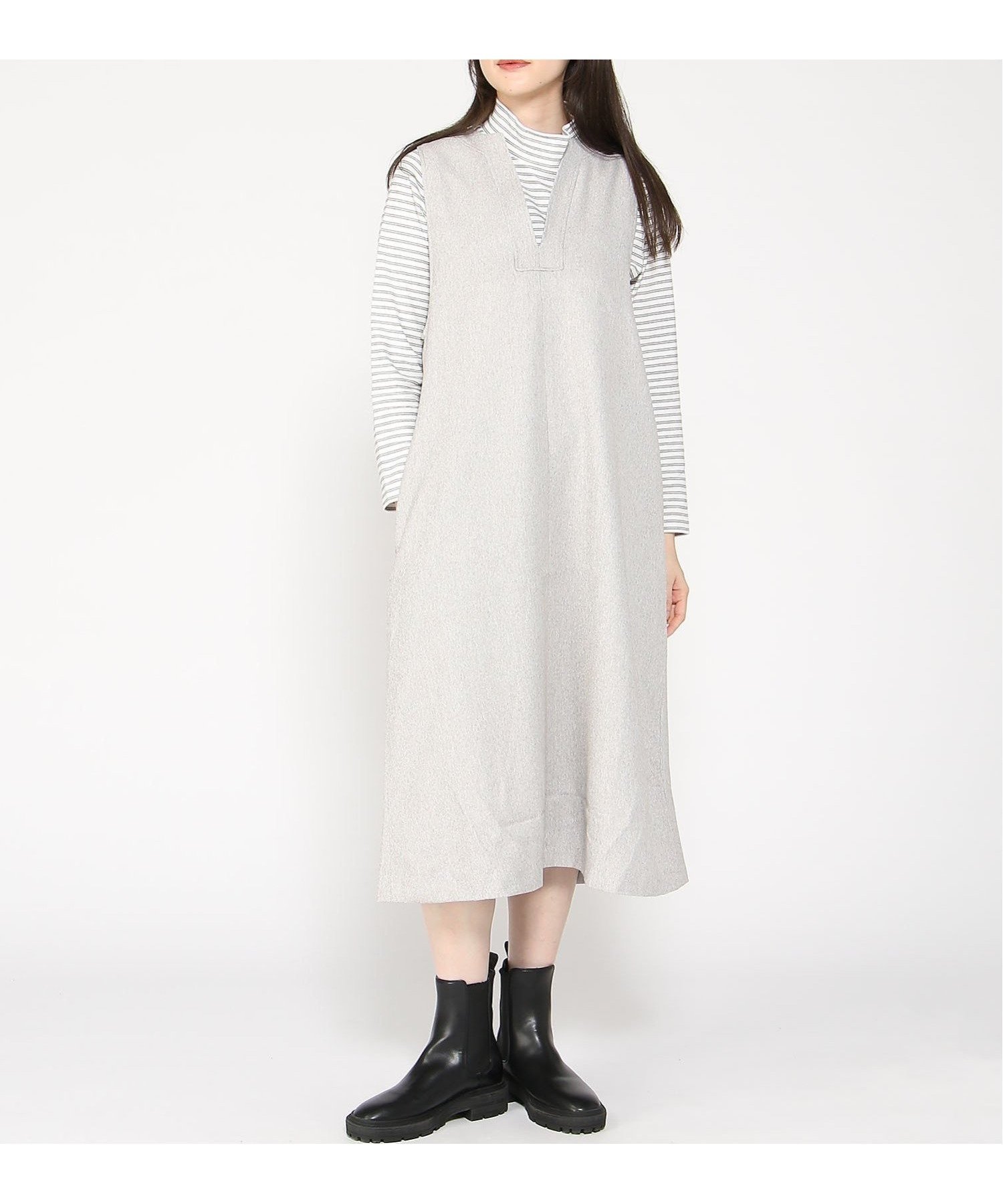 【クロコダイル/CROCODILE】のCROCODILE LADIES/Vネックジャンパースカート インテリア・キッズ・メンズ・レディースファッション・服の通販 founy(ファニー) 　ファッション　Fashion　レディースファッション　WOMEN　スカート　Skirt　ミックス　Mix　ライトグレー|ID: prp329100004222017 ipo3291000000029264796