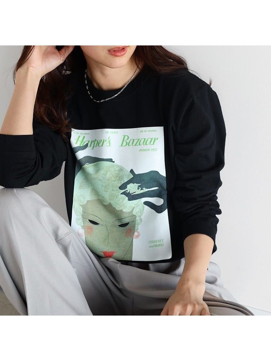 【ヴァン/Vin】のHarper s BAZAAR long sleeve T-shirt B インテリア・キッズ・メンズ・レディースファッション・服の通販 founy(ファニー) 　ファッション　Fashion　レディースファッション　WOMEN　トップス・カットソー　Tops/Tshirt　シャツ/ブラウス　Shirts/Blouses　ロング / Tシャツ　T-Shirts　インナー　Inner　グラフィック　Graphic　コレクション　Collection　ジャケット　Jacket　ニューヨーク　New York　プリント　Print　ベスト　Vest　雑誌　Magazine　ブラック|ID: prp329100004222173 ipo3291000000029265651