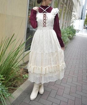 【アクシーズファム/axes femme】の起毛レースフリルジャンスカ 人気、トレンドファッション・服の通販 founy(ファニー) ファッション Fashion レディースファッション WOMEN A/W・秋冬 Aw・Autumn/Winter・Fw・Fall-Winter おすすめ Recommend シンプル Simple フェミニン Feminine フリル Frills フロント Front ミックス Mix レース Race |ID:prp329100004231680