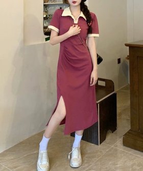 【アミュレット/Amulet】のポロシャツ風ワンピース 人気、トレンドファッション・服の通販 founy(ファニー) ファッション Fashion レディースファッション WOMEN ワンピース Dress スリット Slit ポロシャツ Polo Shirt 半袖 Short Sleeve |ID:prp329100004231717