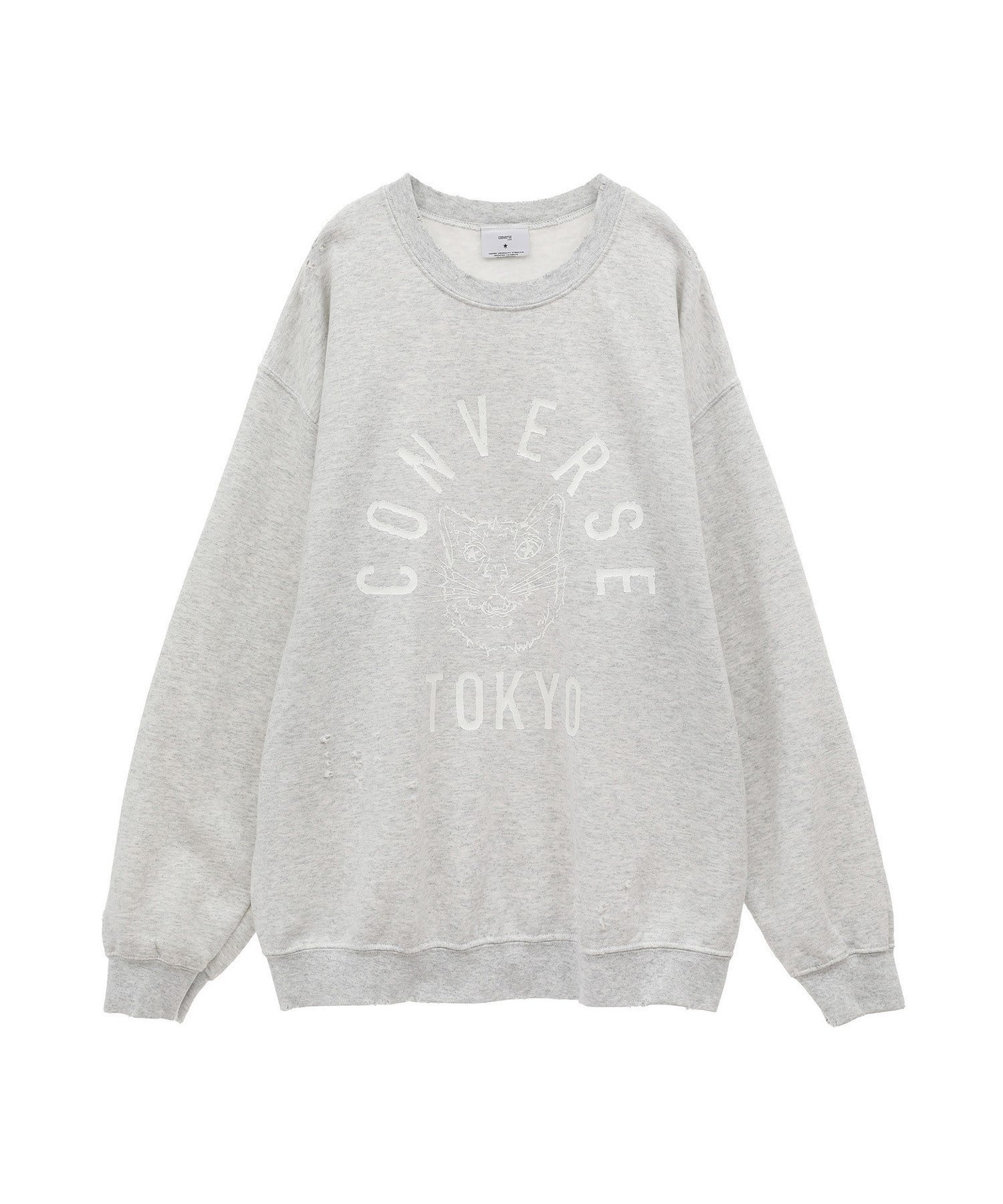 【コンバーストウキョウ/CONVERSE TOKYO】のDAMAGED CAT LOGO SWEAT 人気、トレンドファッション・服の通販 founy(ファニー) 　ファッション　Fashion　レディースファッション　WOMEN　トップス・カットソー　Tops/Tshirt　パーカ　Sweats　スウェット　Sweat　カーゴパンツ　Cargo Pants　ダメージ　Damage　デニム　Denim　トレンド　Trend　ネコ　Cat　猫　Cat　プリント　Print　ルーズ　Loose　ロング　Long　ワイド　Wide　冬　Winter　おすすめ　Recommend　 other-1|ID: prp329100004238415 ipo3291000000029385134