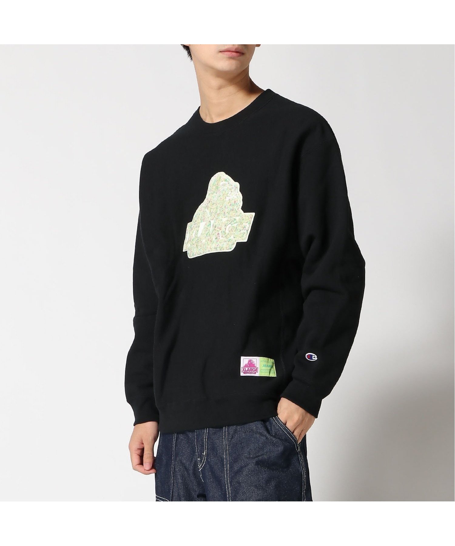 【エクストララージ/XLARGE】のXLARGExChampion REVERSE WEAVE CREWNECK SWEAT SHIRT インテリア・キッズ・メンズ・レディースファッション・服の通販 founy(ファニー) 　ファッション　Fashion　レディースファッション　WOMEN　トップス・カットソー　Tops/Tshirt　シャツ/ブラウス　Shirts/Blouses　パーカ　Sweats　ロング / Tシャツ　T-Shirts　スウェット　Sweat　ニューヨーク　New York　パッチ　Patch　フロント　Front　ベーシック　Basic　ミックス　Mix　BLACK|ID: prp329100004241846 ipo3291000000029422796