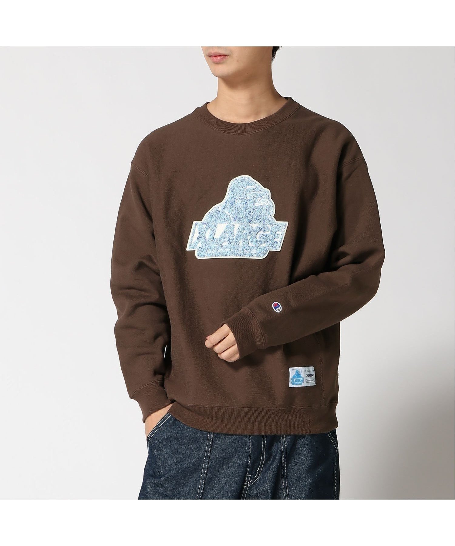 【エクストララージ/XLARGE】のXLARGExChampion REVERSE WEAVE CREWNECK SWEAT SHIRT インテリア・キッズ・メンズ・レディースファッション・服の通販 founy(ファニー) 　ファッション　Fashion　レディースファッション　WOMEN　トップス・カットソー　Tops/Tshirt　シャツ/ブラウス　Shirts/Blouses　パーカ　Sweats　ロング / Tシャツ　T-Shirts　スウェット　Sweat　ニューヨーク　New York　パッチ　Patch　フロント　Front　ベーシック　Basic　ミックス　Mix　BROWN|ID: prp329100004241846 ipo3291000000029422797